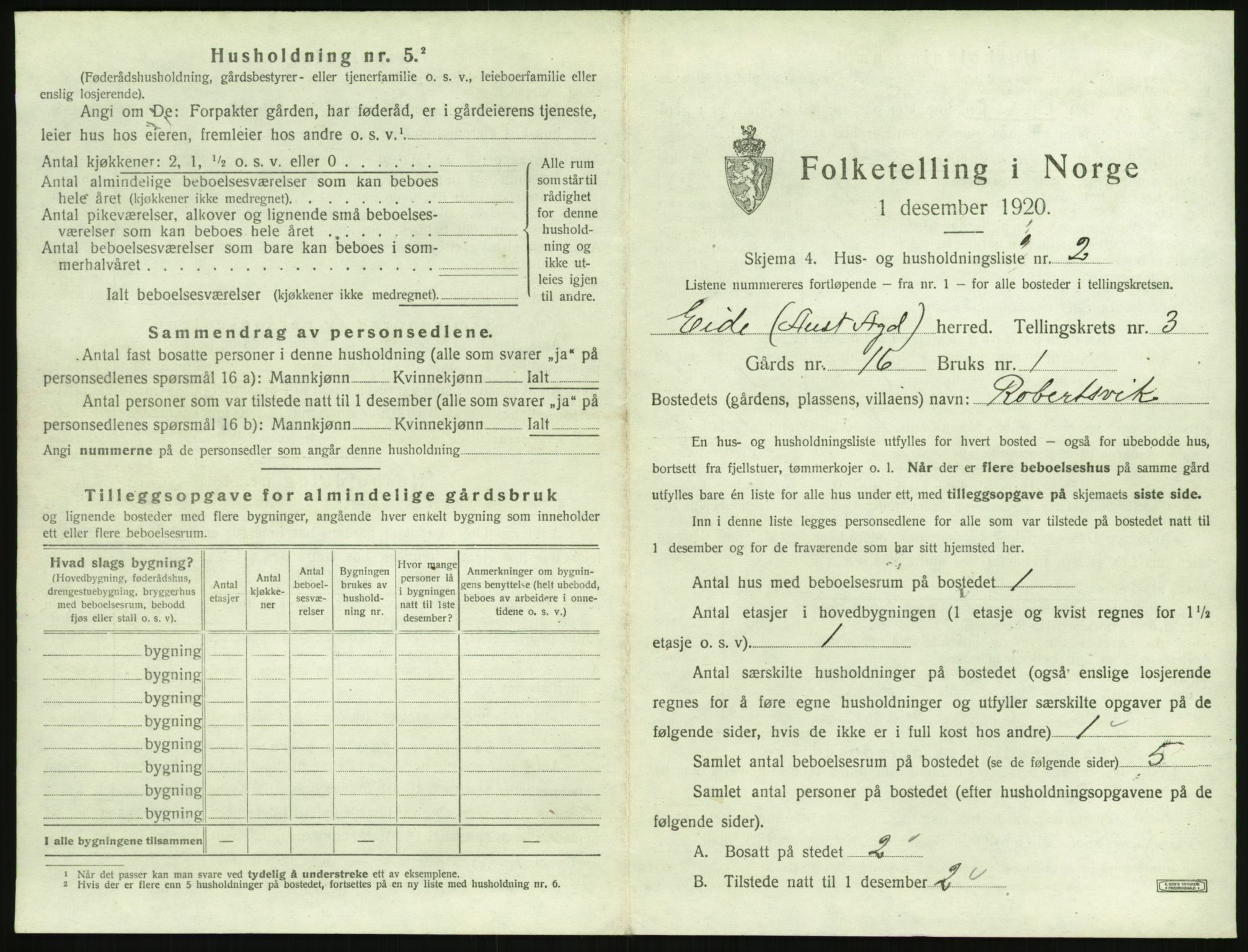 SAK, 1920 census for Eide, 1920, p. 168