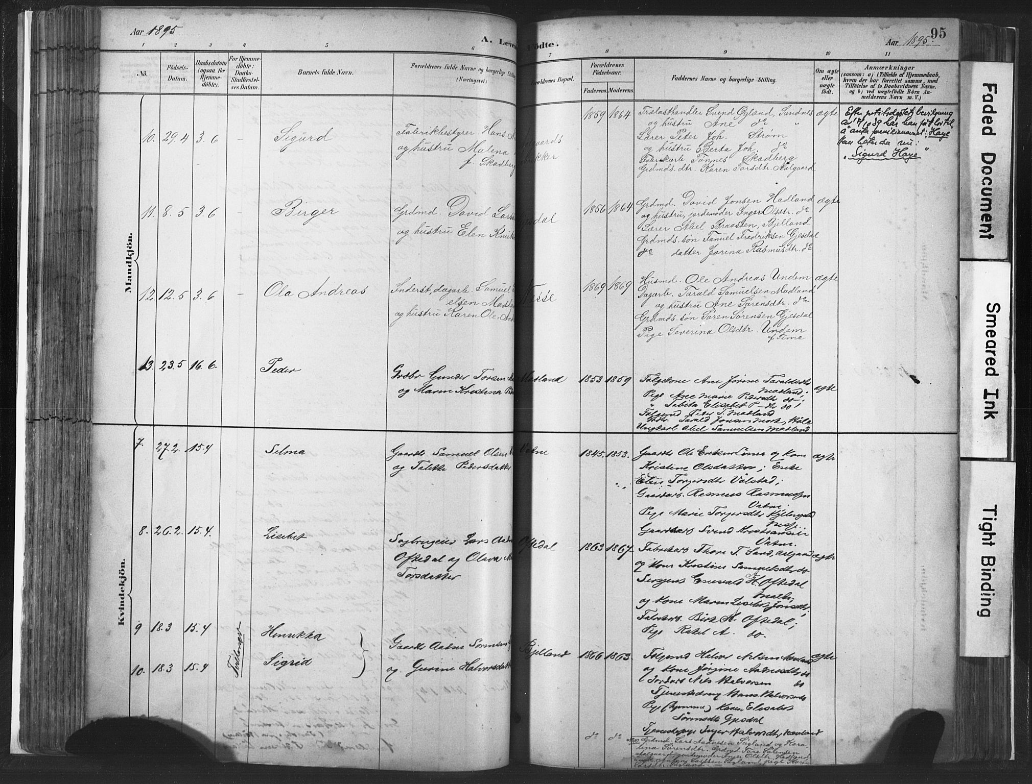 Lye sokneprestkontor, AV/SAST-A-101794/001/30BA/L0010: Parish register (official) no. A 10, 1881-1896, p. 95