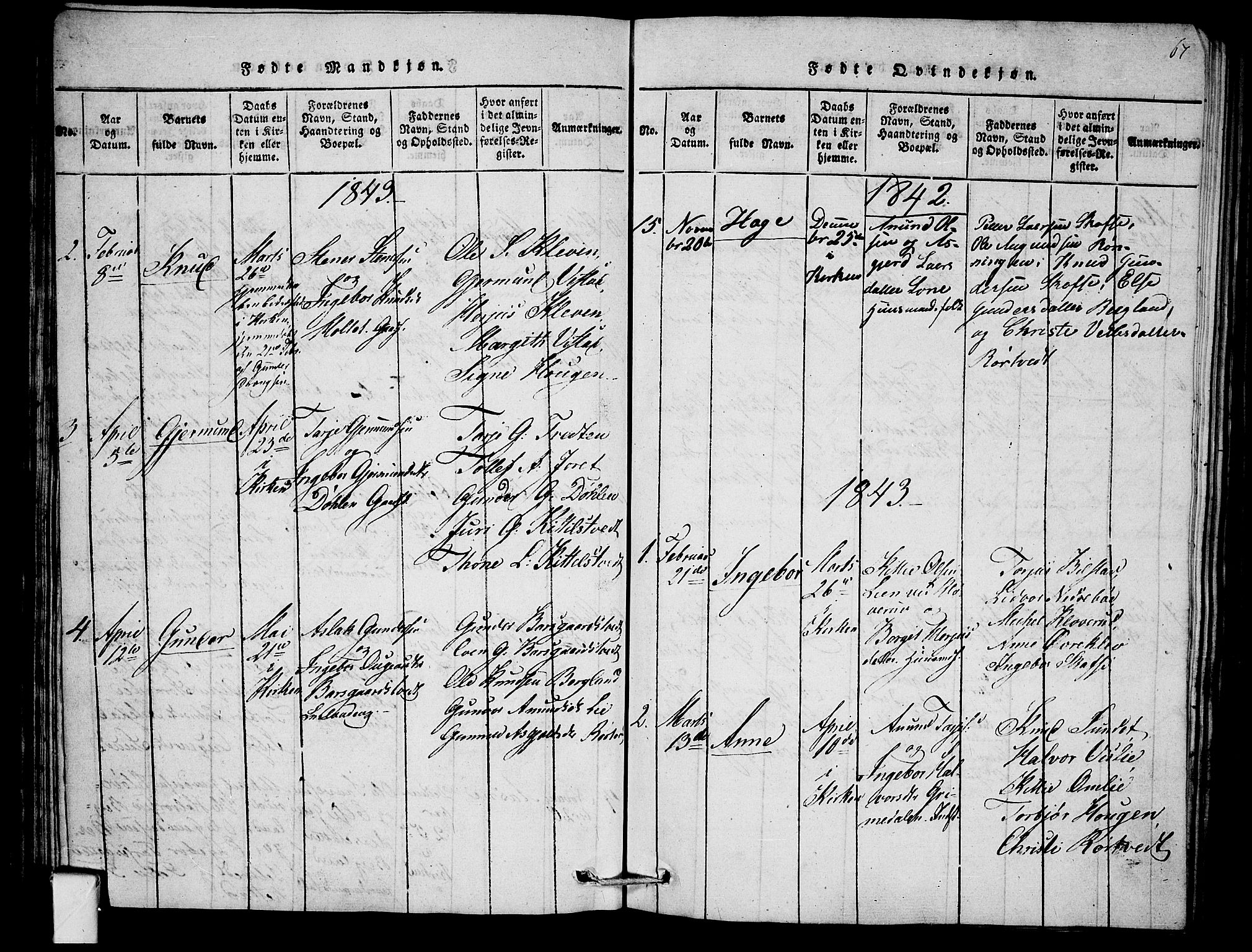 Mo kirkebøker, SAKO/A-286/F/Fb/L0001: Parish register (official) no. II 1, 1814-1844, p. 67