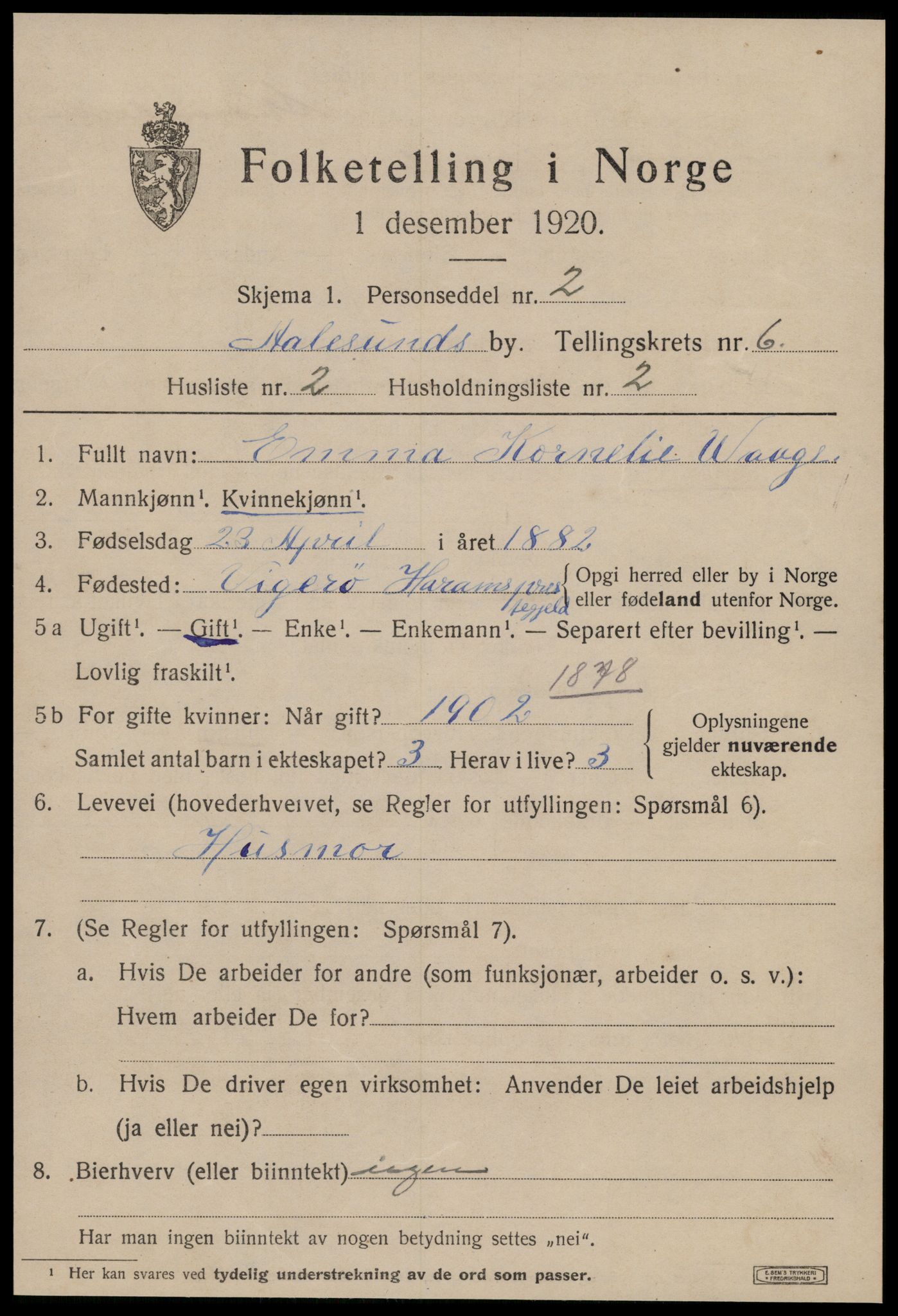 SAT, 1920 census for Ålesund, 1920, p. 17650