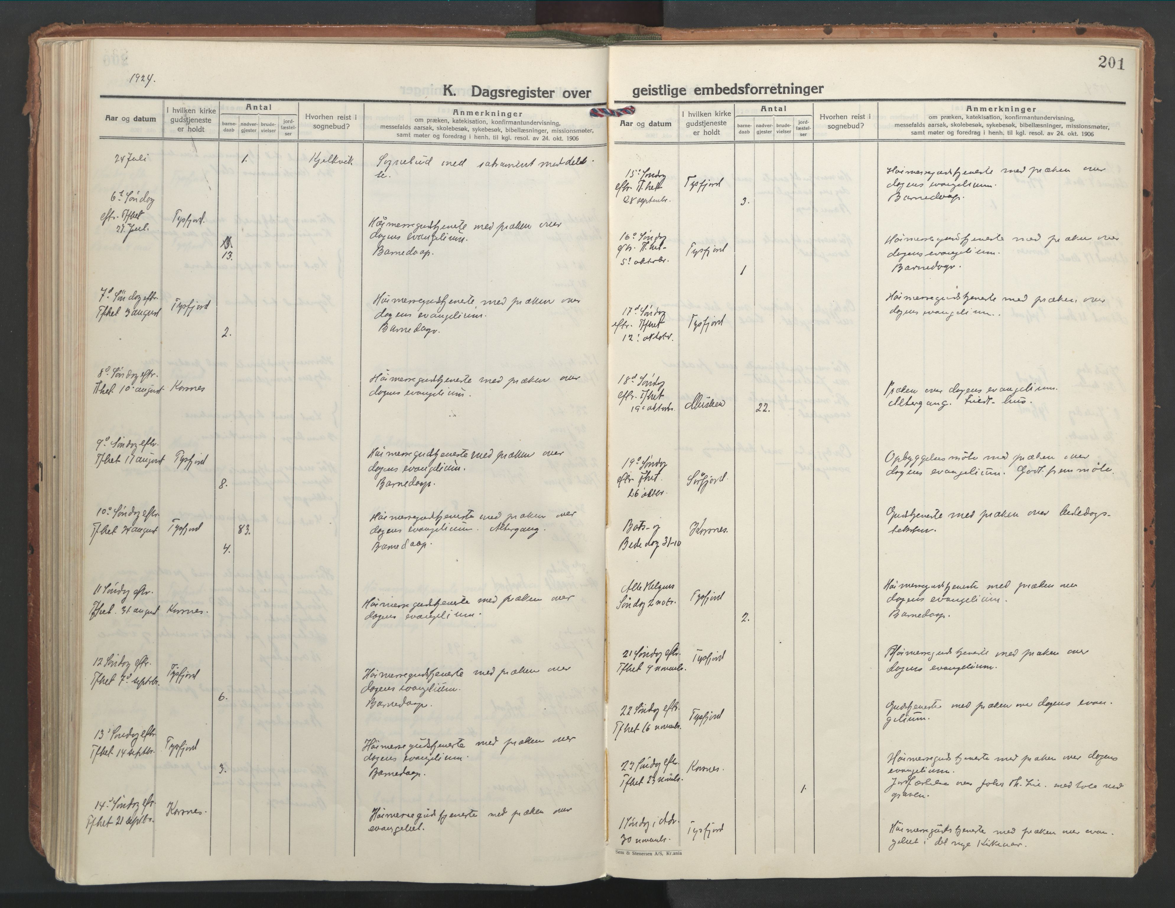 Ministerialprotokoller, klokkerbøker og fødselsregistre - Nordland, AV/SAT-A-1459/861/L0873: Parish register (official) no. 861A08, 1923-1932, p. 201