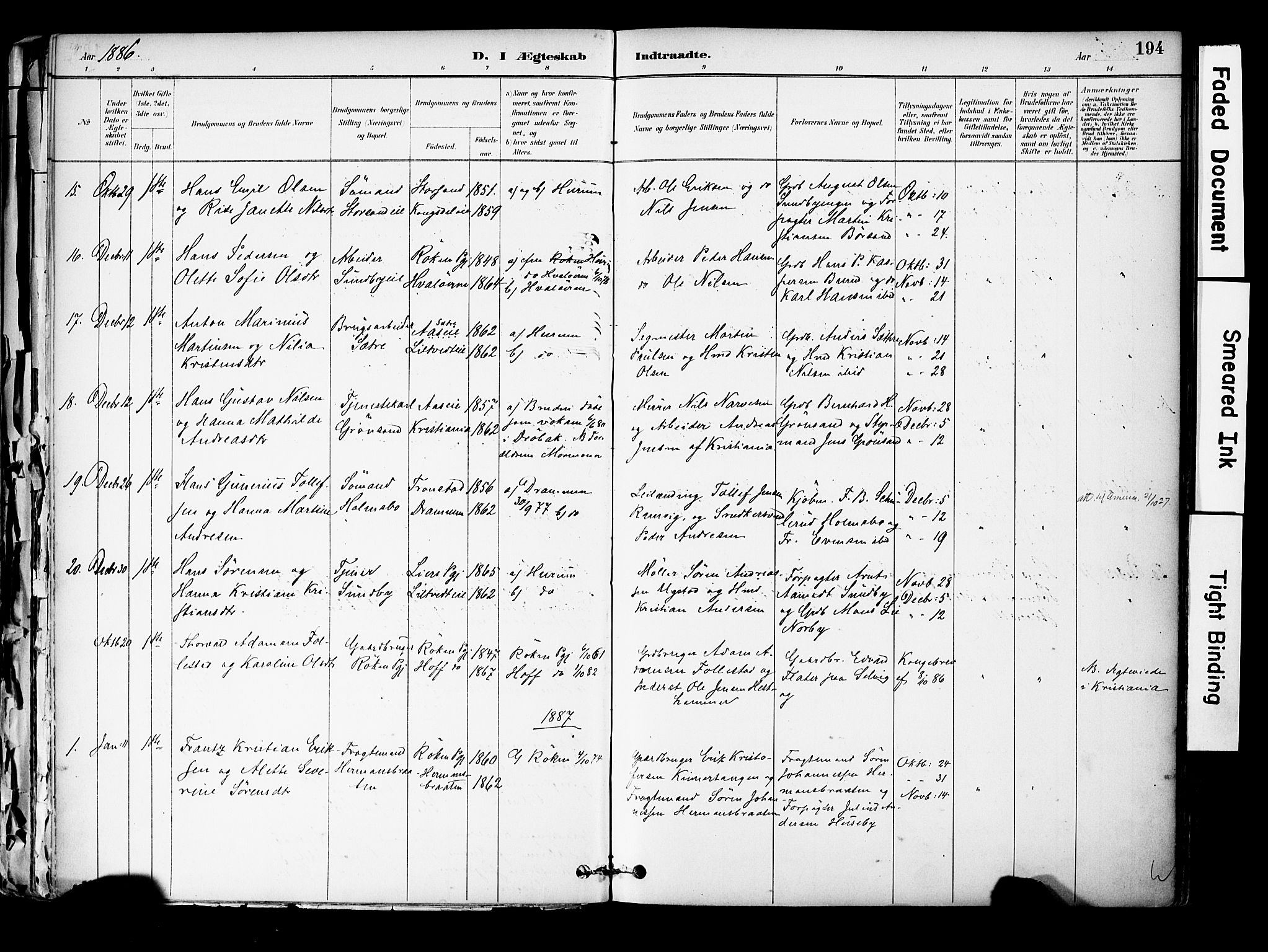 Hurum kirkebøker, SAKO/A-229/F/Fa/L0014: Parish register (official) no. 14, 1882-1895, p. 194