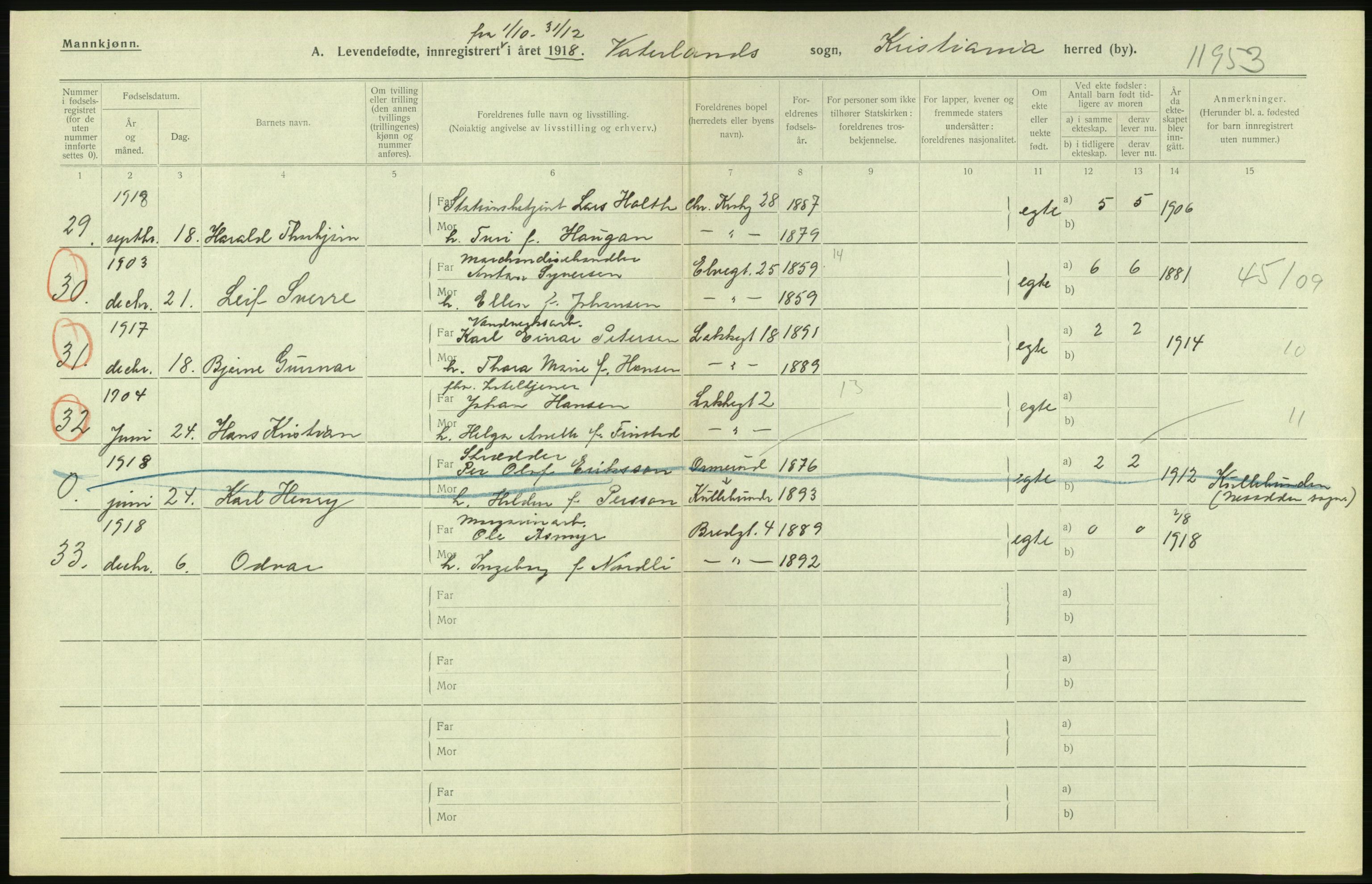 Statistisk sentralbyrå, Sosiodemografiske emner, Befolkning, RA/S-2228/D/Df/Dfb/Dfbh/L0008: Kristiania: Levendefødte menn og kvinner., 1918, p. 746