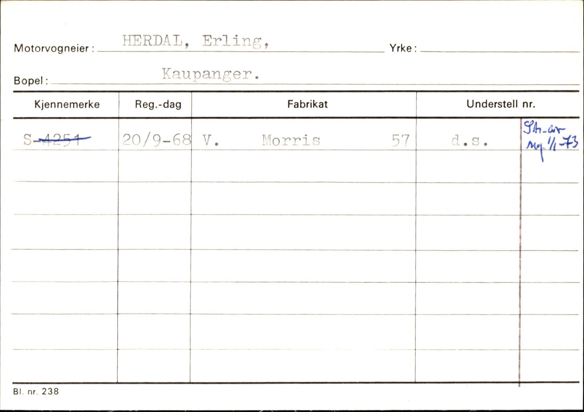 Statens vegvesen, Sogn og Fjordane vegkontor, AV/SAB-A-5301/4/F/L0124: Eigarregister Sogndal A-U, 1945-1975, p. 889