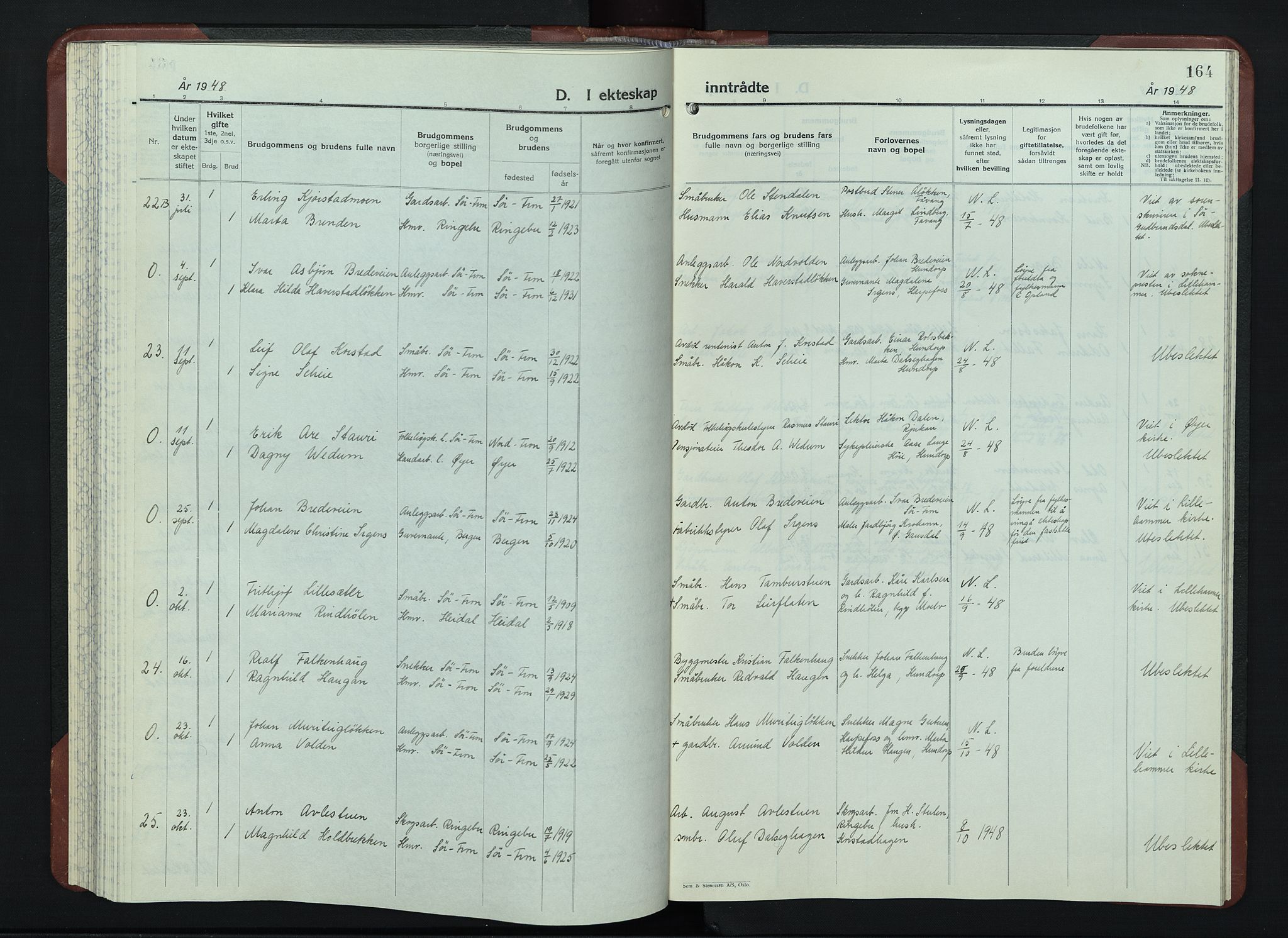 Sør-Fron prestekontor, AV/SAH-PREST-010/H/Ha/Hab/L0006: Parish register (copy) no. 6, 1933-1948, p. 164