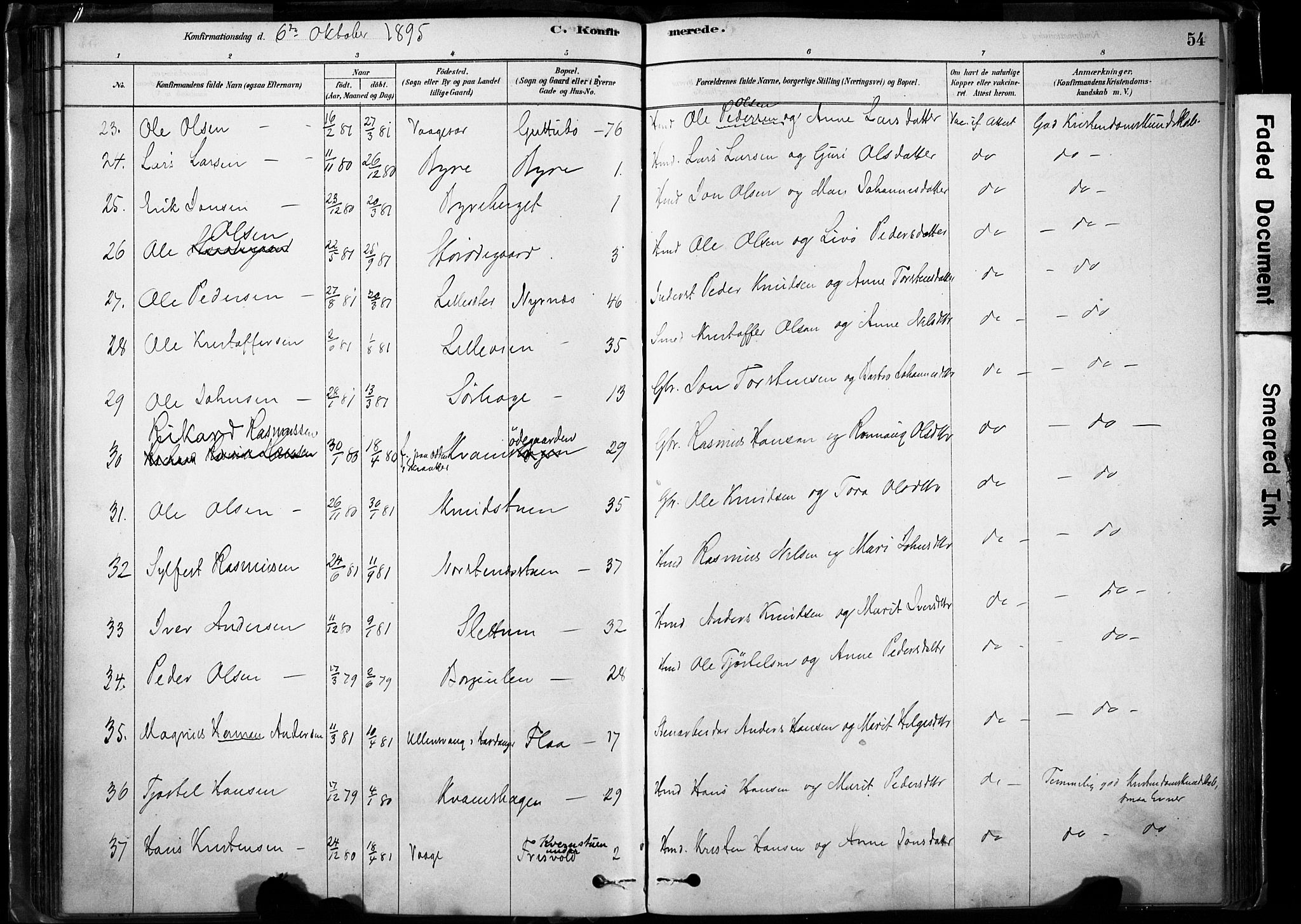 Lom prestekontor, SAH/PREST-070/K/L0009: Parish register (official) no. 9, 1878-1907, p. 54