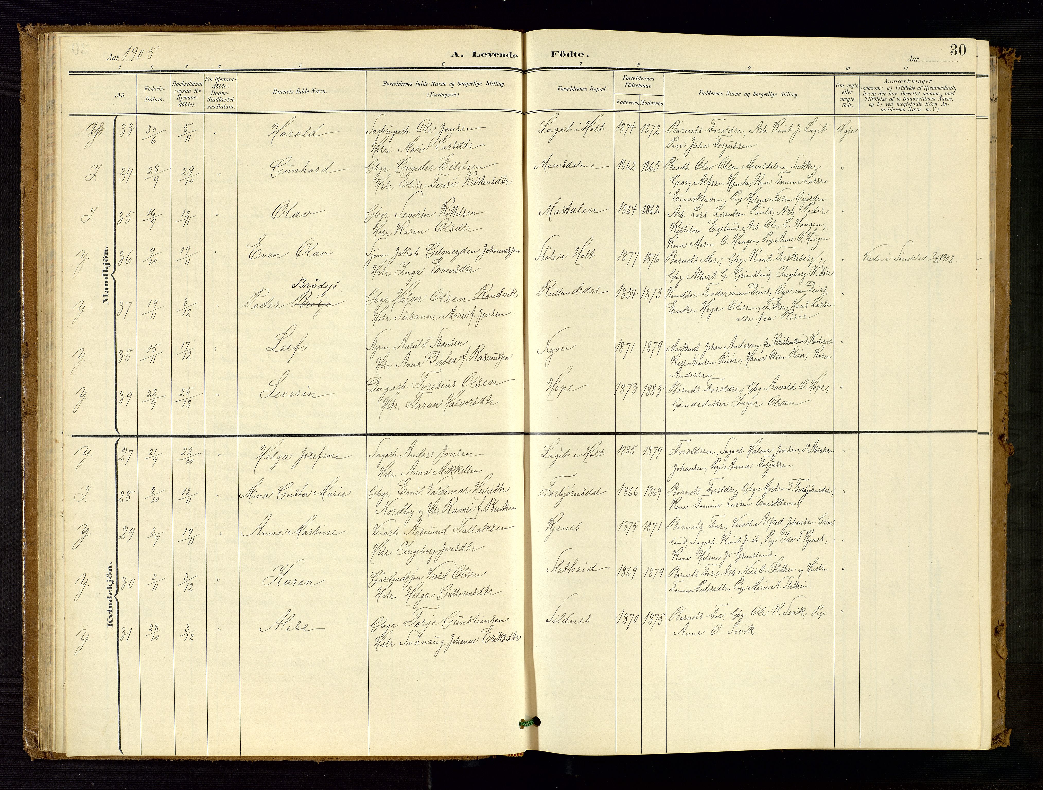 Søndeled sokneprestkontor, AV/SAK-1111-0038/F/Fb/L0005: Parish register (copy) no. B 6, 1900-1962, p. 30