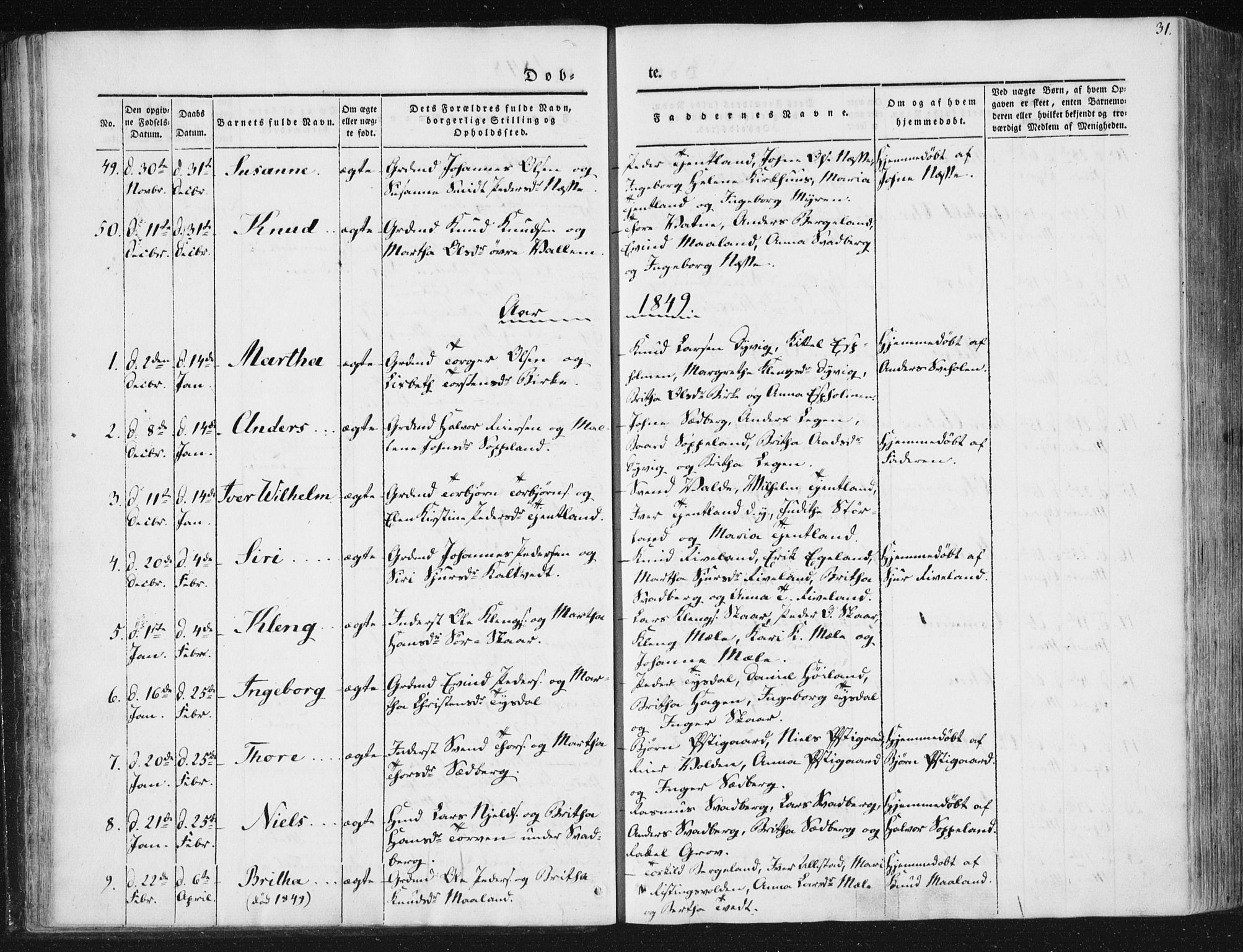 Hjelmeland sokneprestkontor, AV/SAST-A-101843/01/IV/L0008: Parish register (official) no. A 8, 1842-1861, p. 31