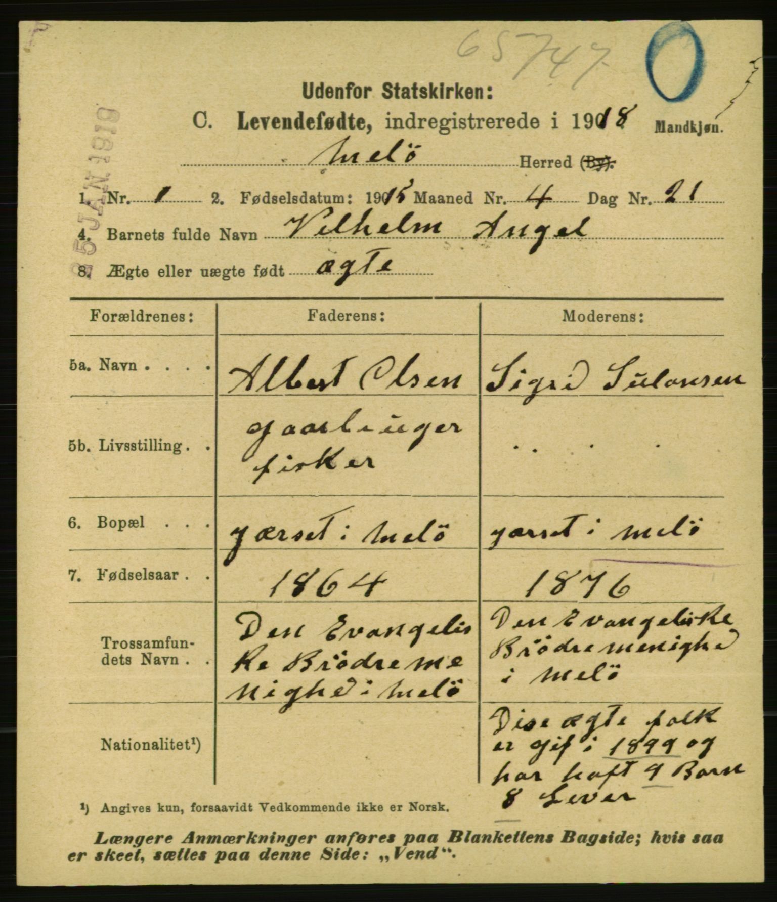 Statistisk sentralbyrå, Sosiodemografiske emner, Befolkning, AV/RA-S-2228/E/L0015: Fødte, gifte, døde dissentere., 1917, p. 3431