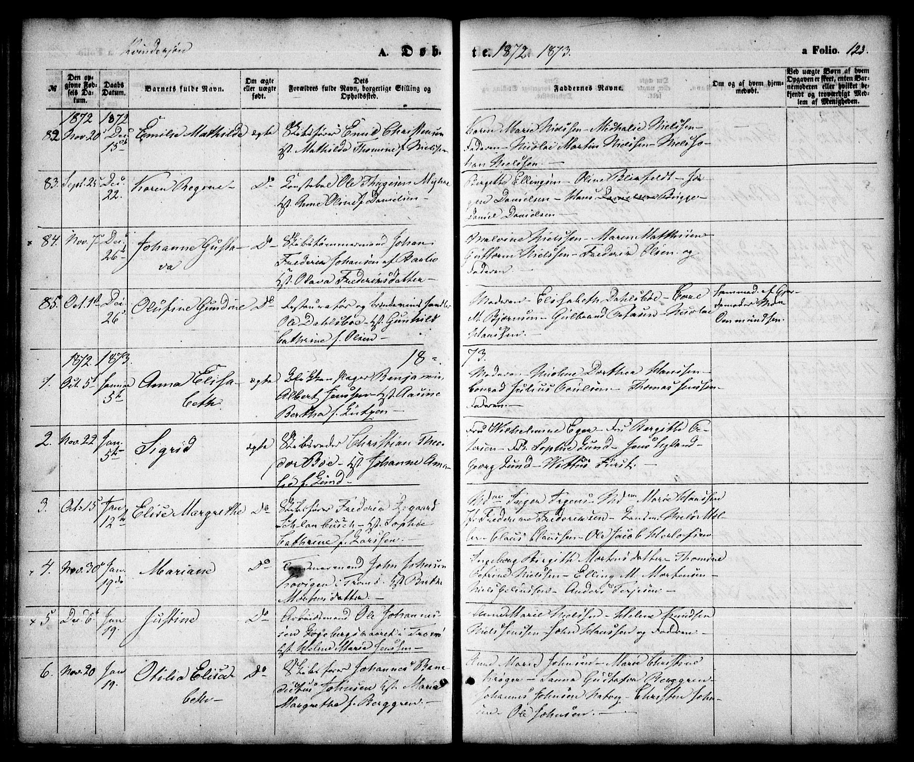 Arendal sokneprestkontor, Trefoldighet, SAK/1111-0040/F/Fa/L0007: Parish register (official) no. A 7, 1868-1878, p. 123