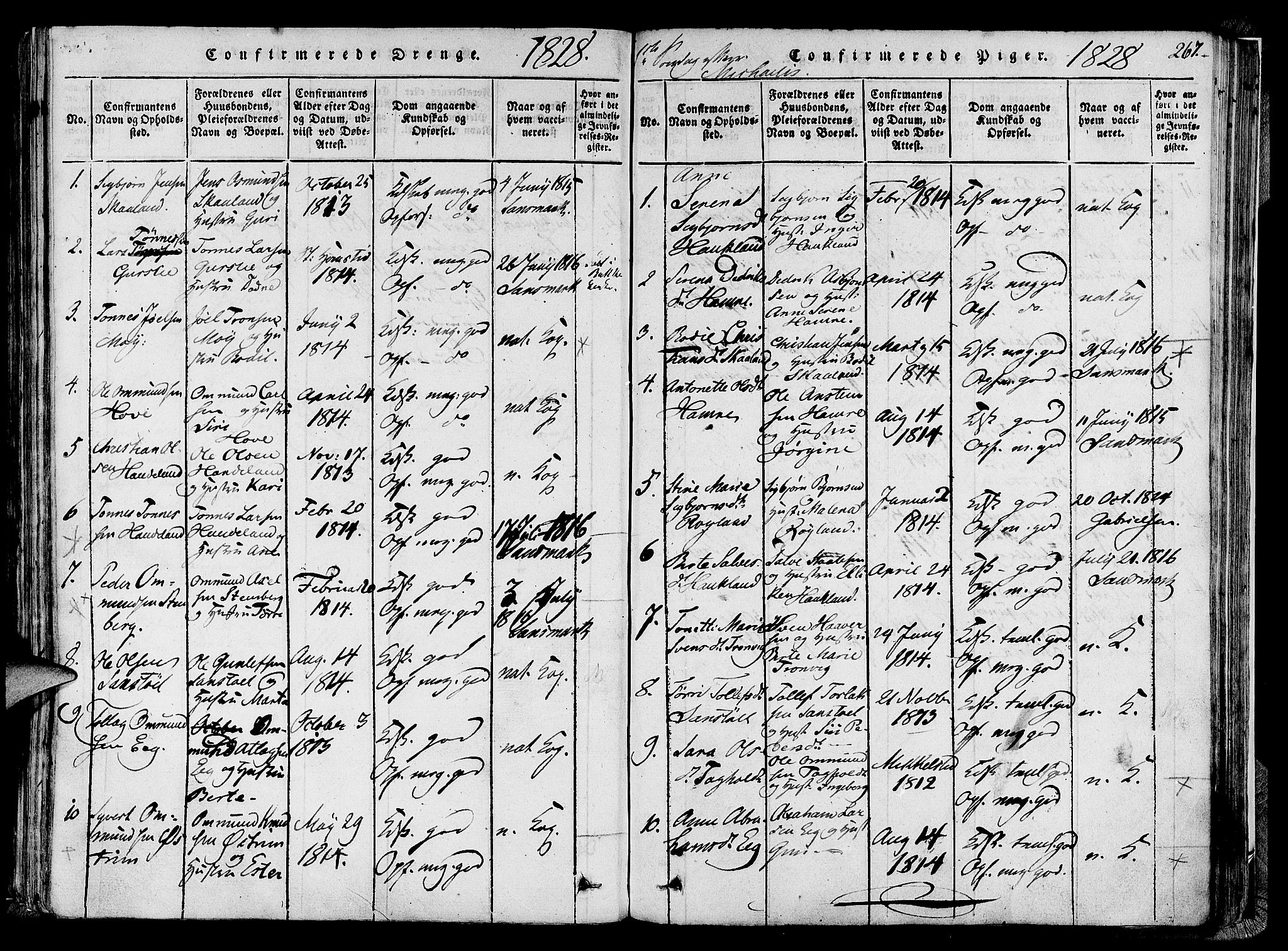 Lund sokneprestkontor, SAST/A-101809/S06/L0005: Parish register (official) no. A 5, 1815-1833, p. 267