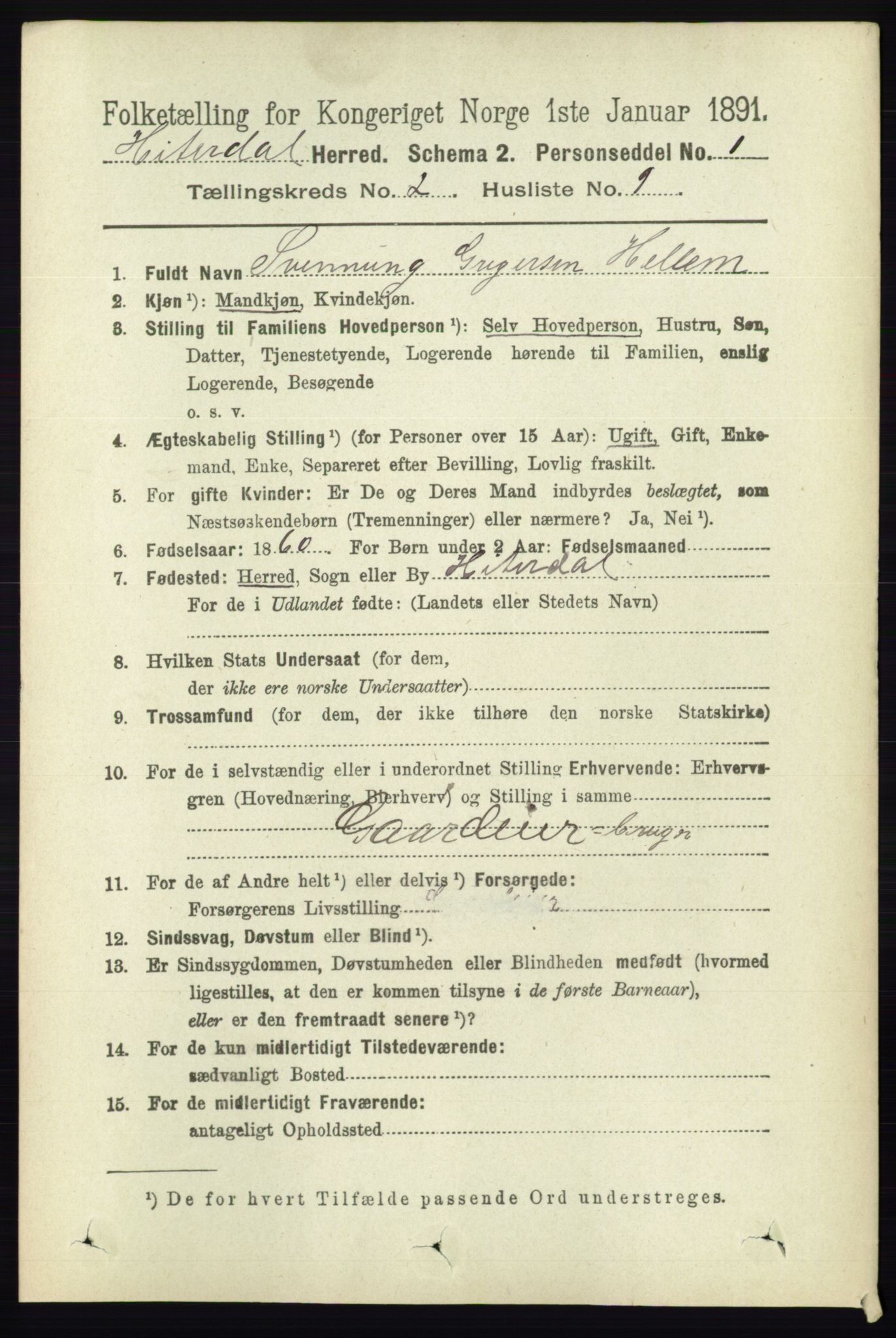 RA, 1891 census for 0823 Heddal, 1891, p. 625