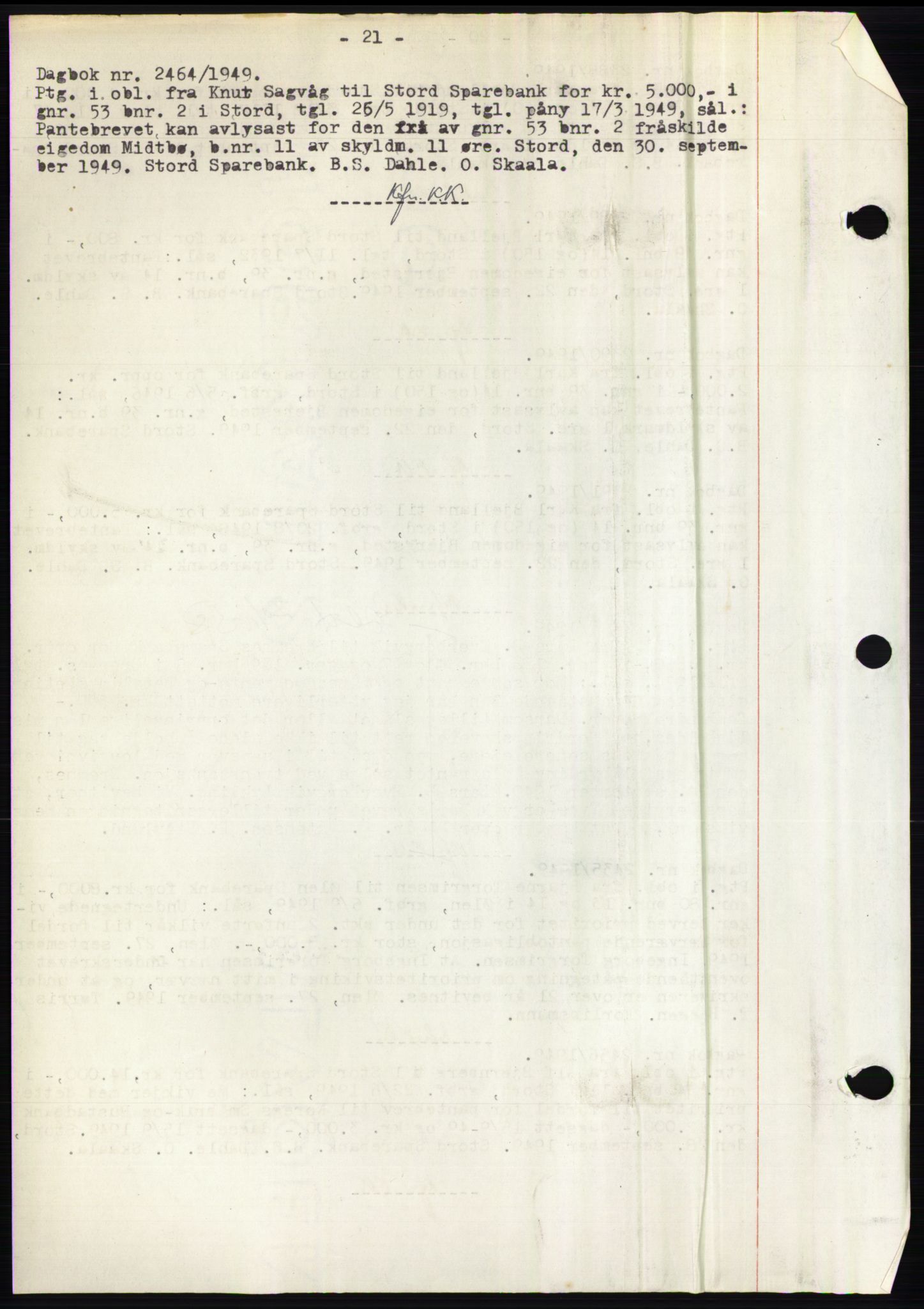 Sunnhordland sorenskrivar, AV/SAB-A-2401: Mortgage book no. B75-79, 1948-1950, Diary no: : 2464/1949