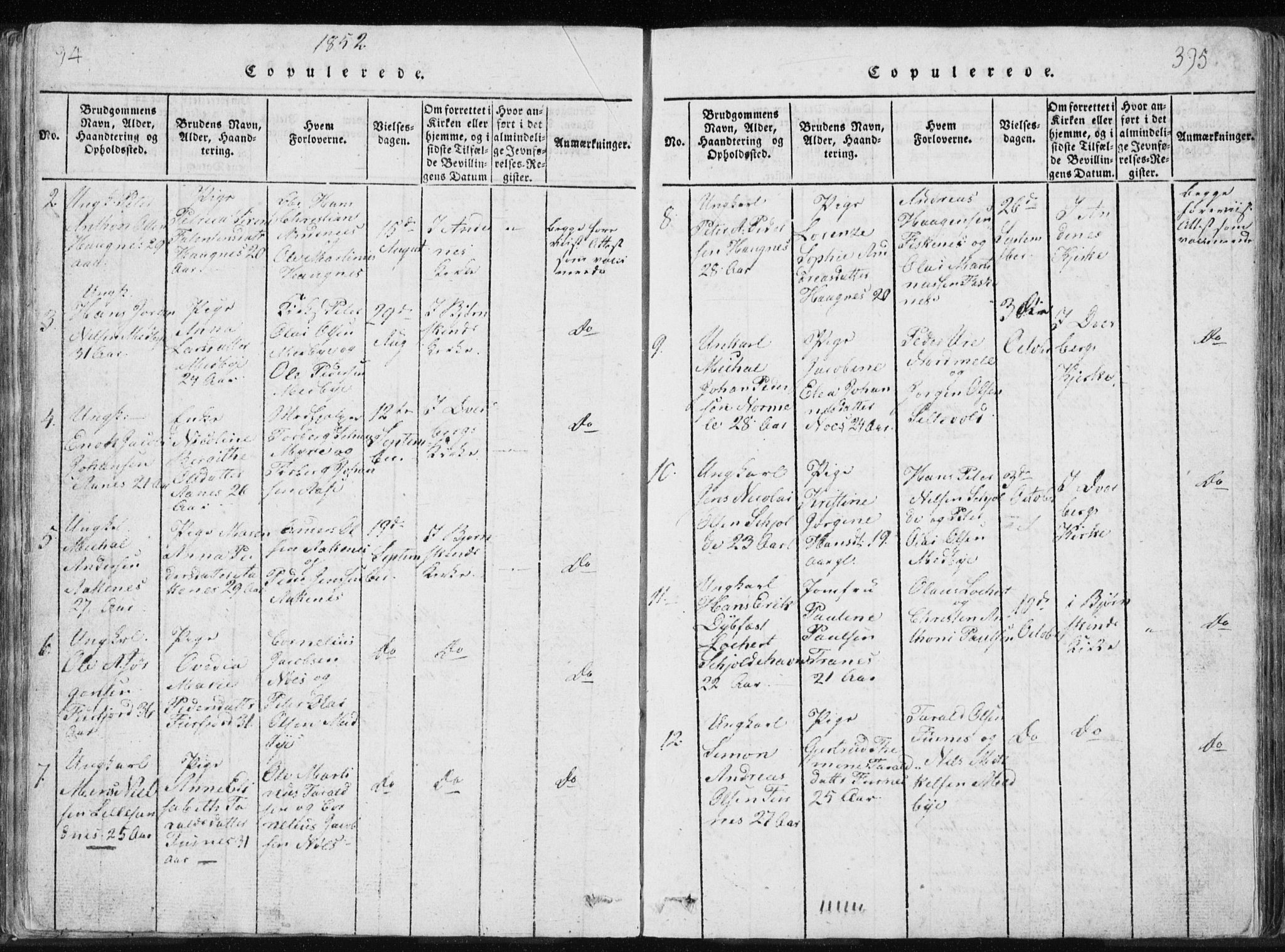 Ministerialprotokoller, klokkerbøker og fødselsregistre - Nordland, AV/SAT-A-1459/897/L1411: Parish register (copy) no. 897C01, 1820-1866, p. 394-395