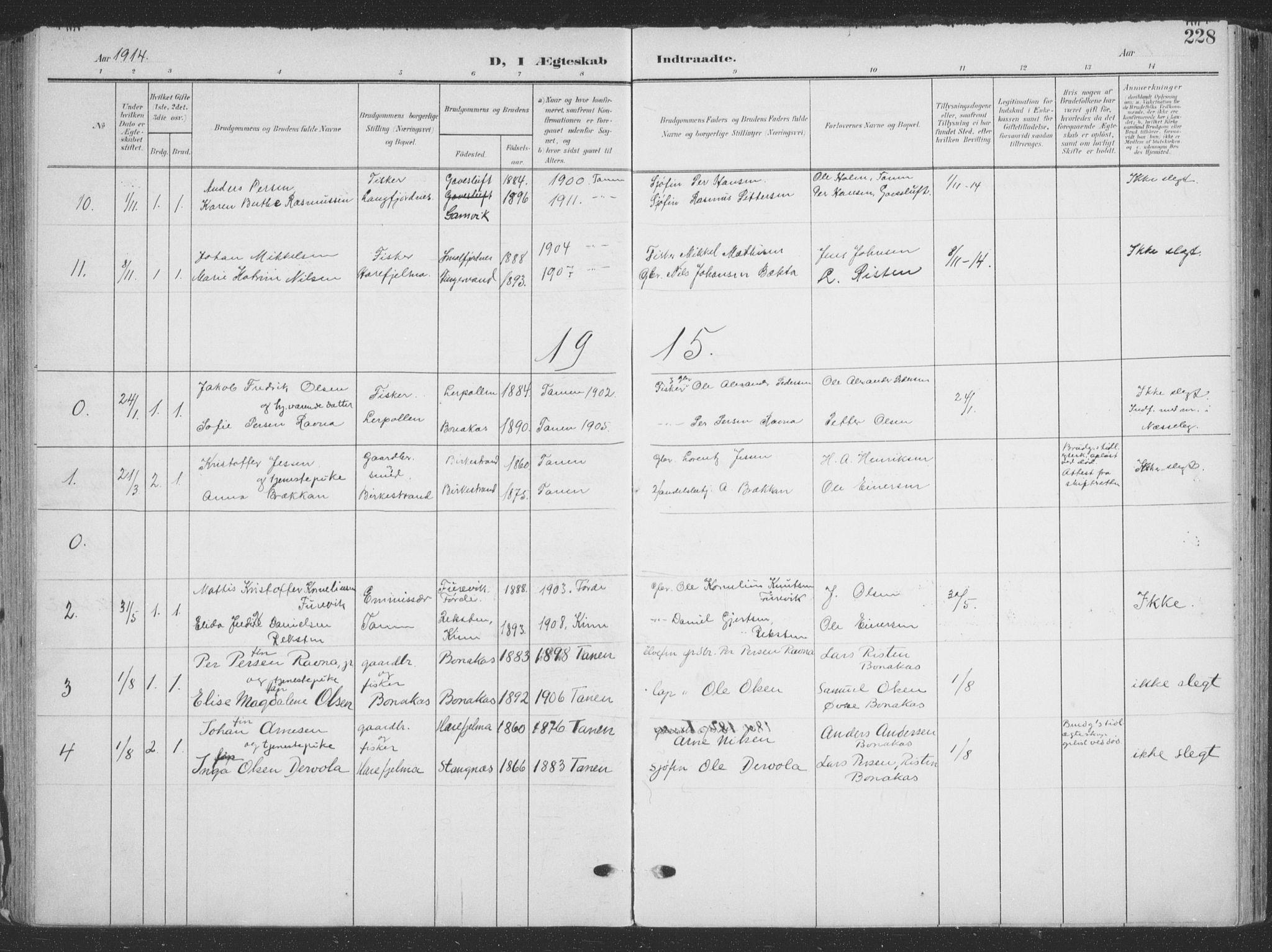 Tana sokneprestkontor, SATØ/S-1334/H/Ha/L0007kirke: Parish register (official) no. 7, 1904-1918, p. 228