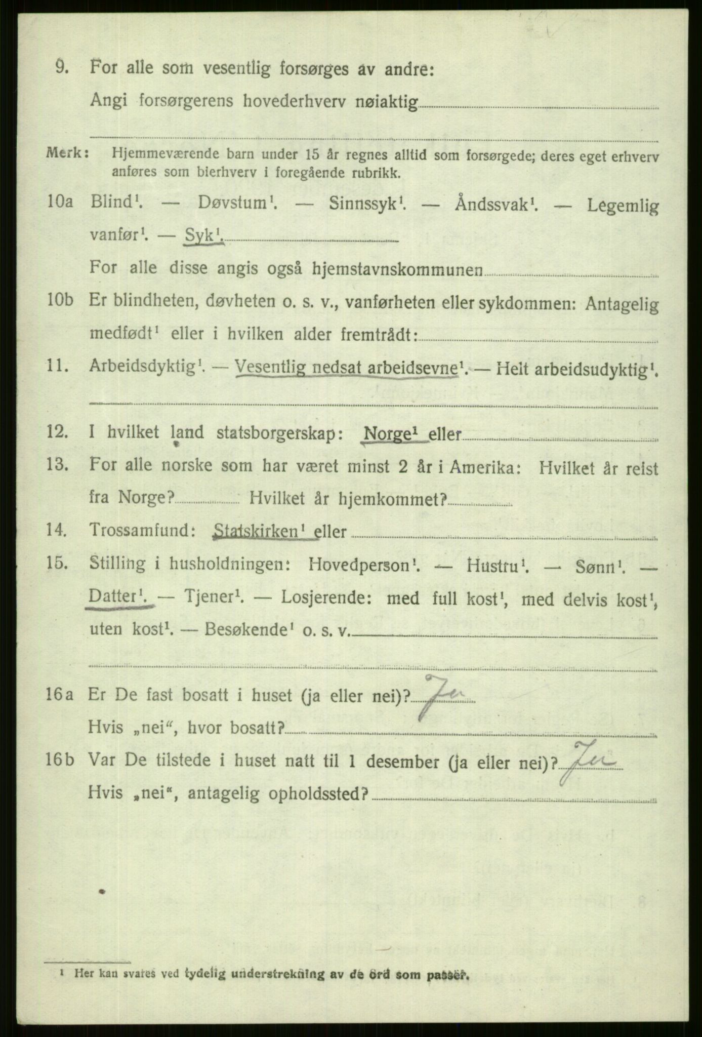 SAB, 1920 census for Vossestrand, 1920, p. 1421