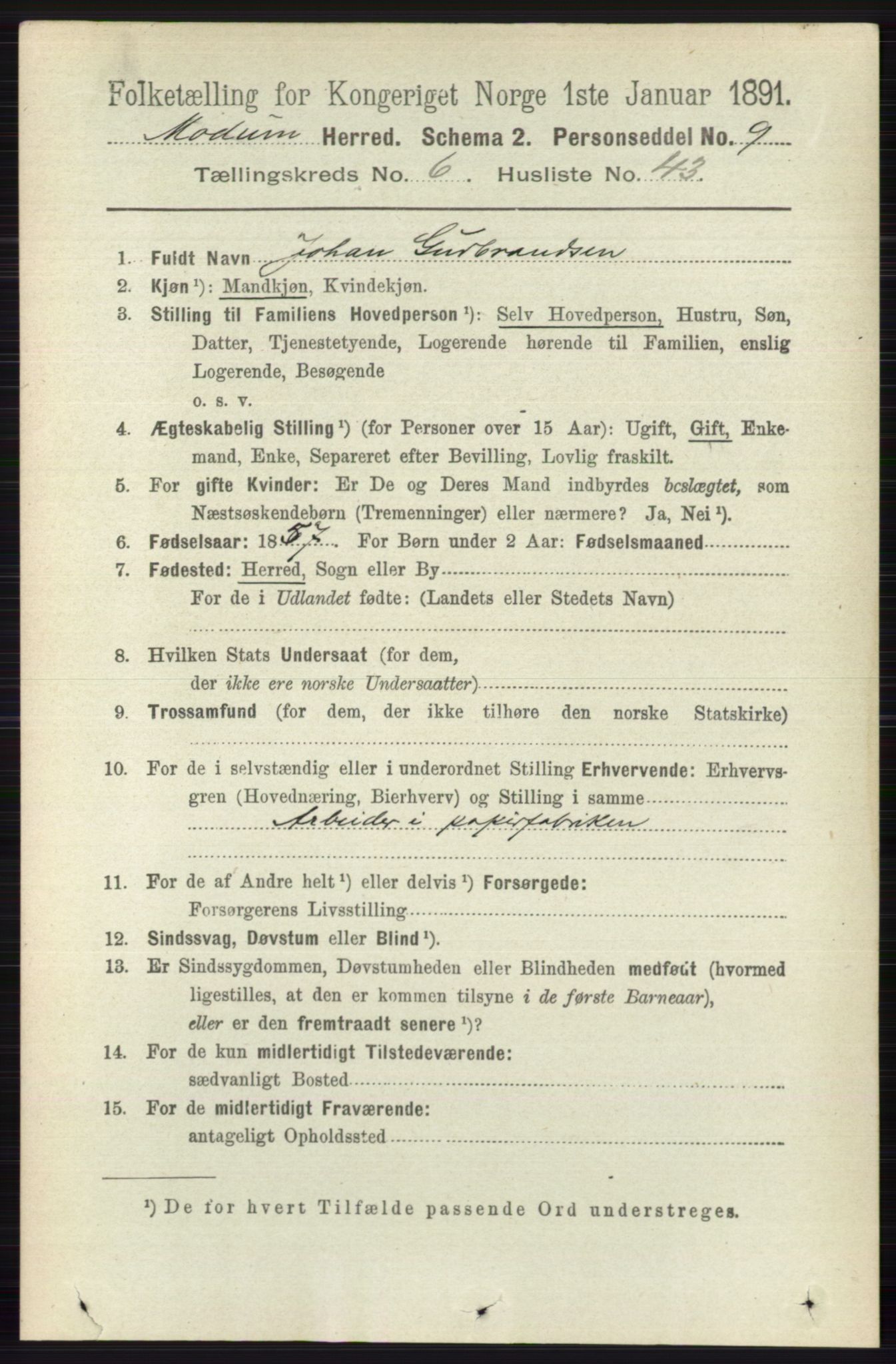RA, 1891 census for 0623 Modum, 1891, p. 2557