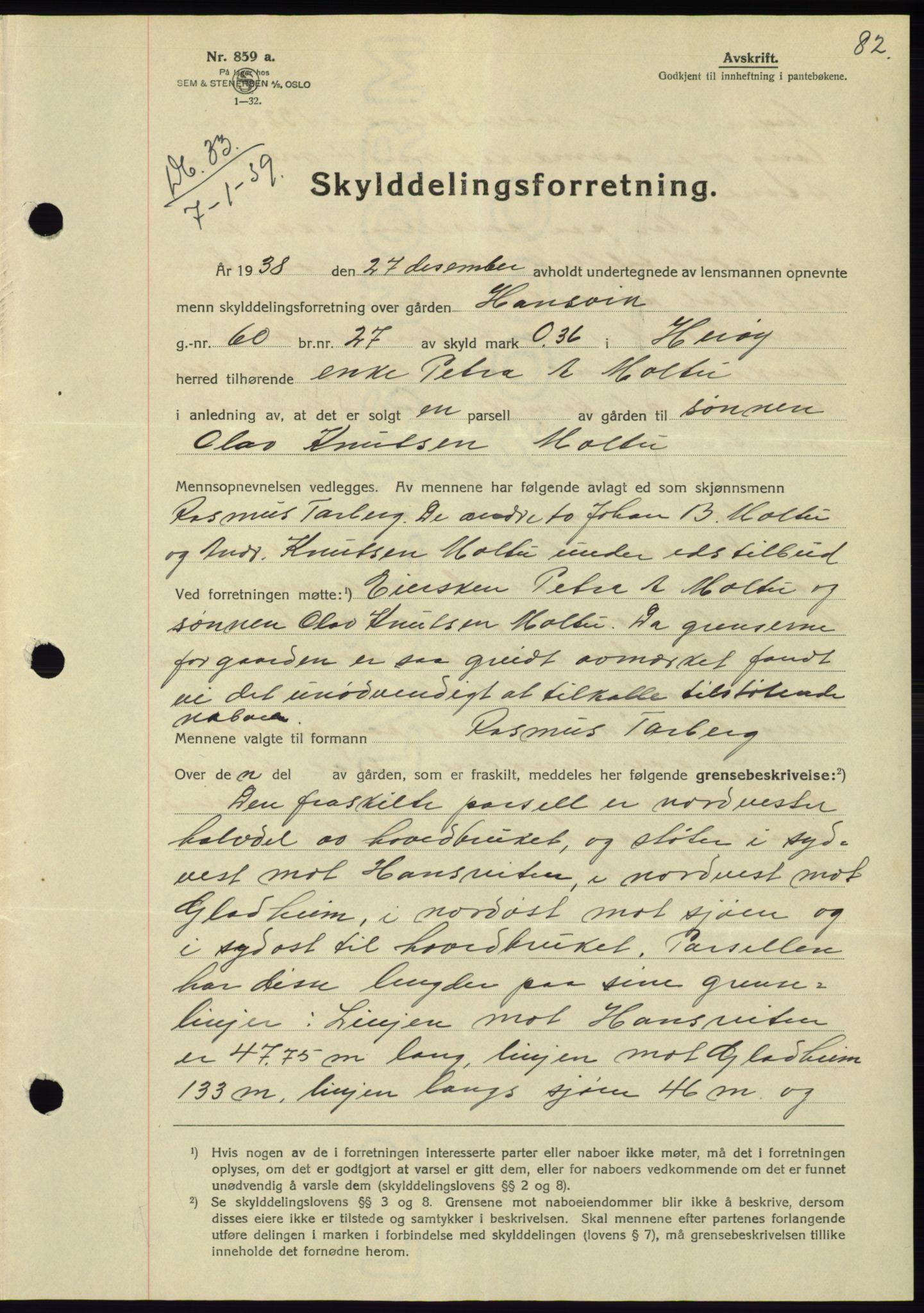 Søre Sunnmøre sorenskriveri, AV/SAT-A-4122/1/2/2C/L0067: Mortgage book no. 61, 1938-1939, Diary no: : 33/1939