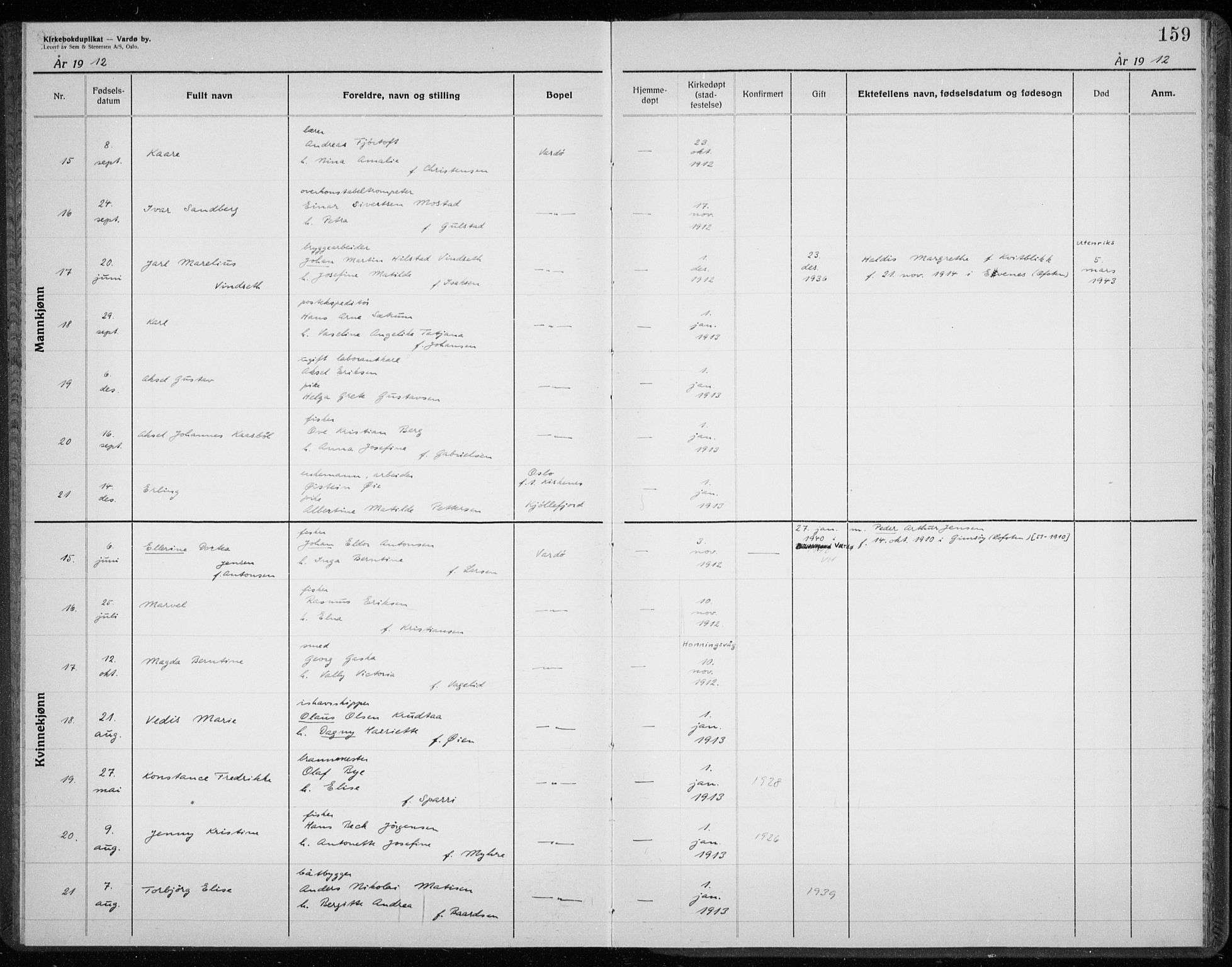 Vardø sokneprestkontor, AV/SATØ-S-1332/H/Hc/L0001kirkerekon: Other parish register no. 1, 1900-1914, p. 159