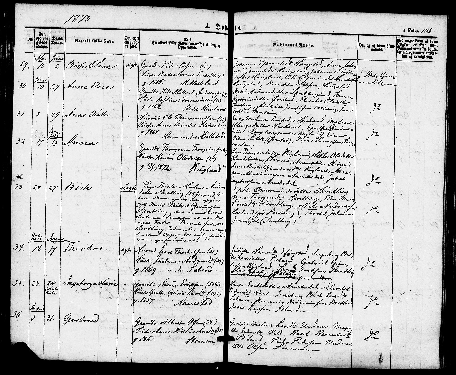 Hå sokneprestkontor, SAST/A-101801/001/30BA/L0009: Parish register (official) no. A 8, 1855-1878, p. 106
