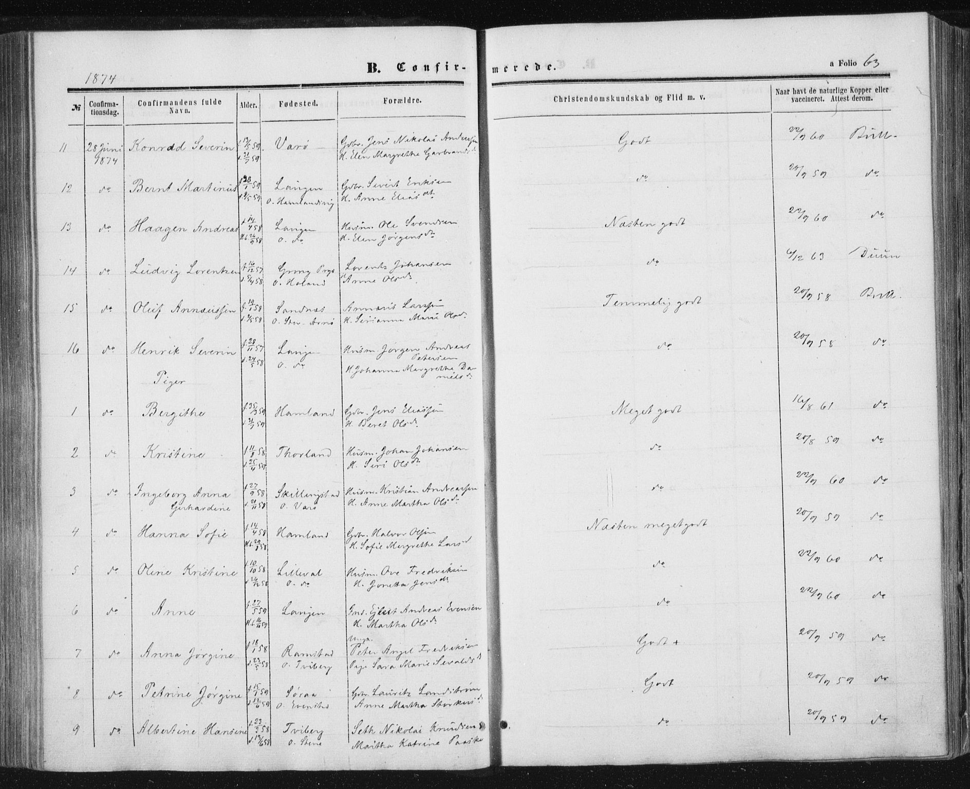 Ministerialprotokoller, klokkerbøker og fødselsregistre - Nord-Trøndelag, SAT/A-1458/784/L0670: Parish register (official) no. 784A05, 1860-1876, p. 63