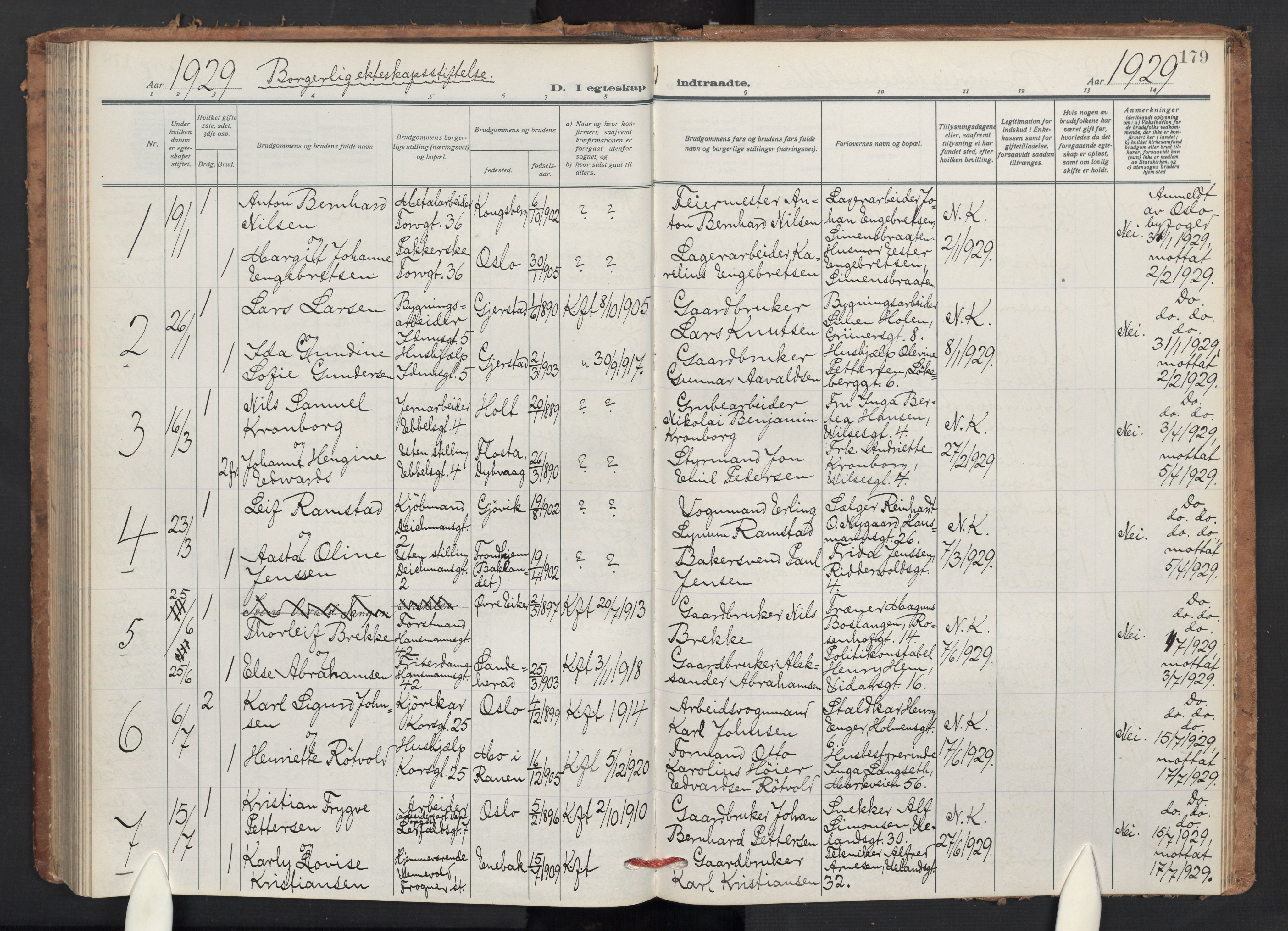 Jakob prestekontor Kirkebøker, AV/SAO-A-10850/F/Fa/L0018: Parish register (official) no. 18, 1923-1936, p. 179