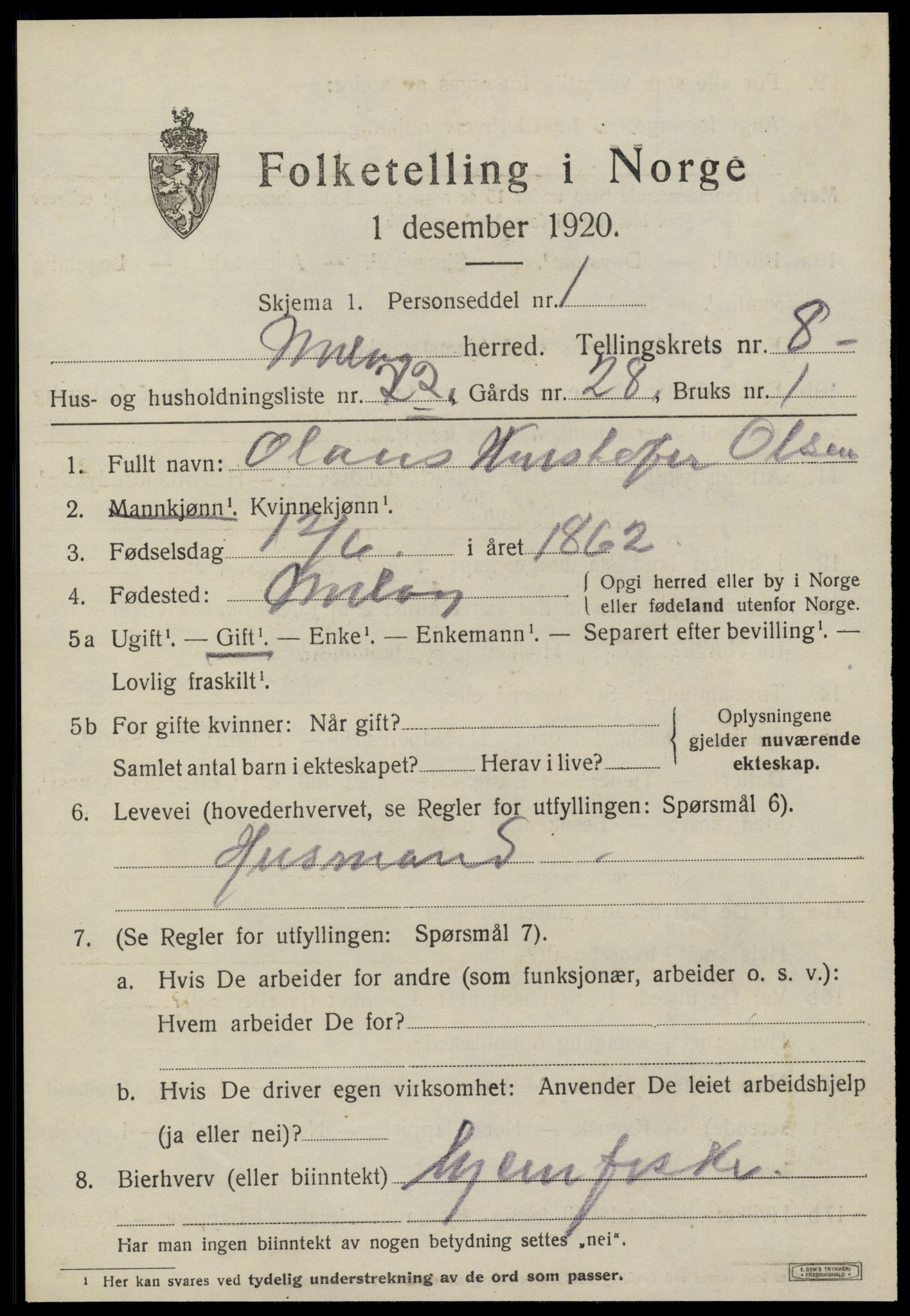 SAT, 1920 census for Meløy, 1920, p. 4395