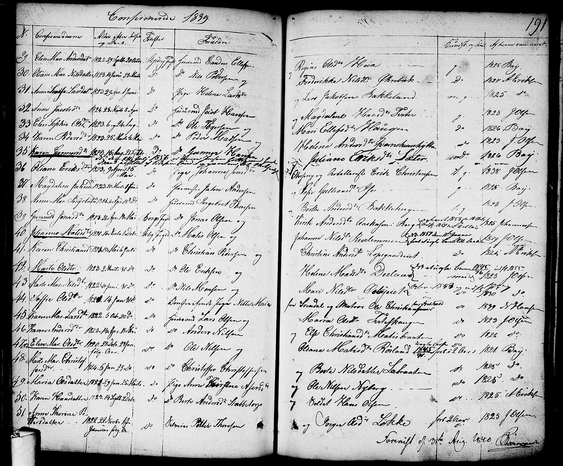 Skjeberg prestekontor Kirkebøker, SAO/A-10923/F/Fa/L0005: Parish register (official) no. I 5, 1830-1845, p. 191