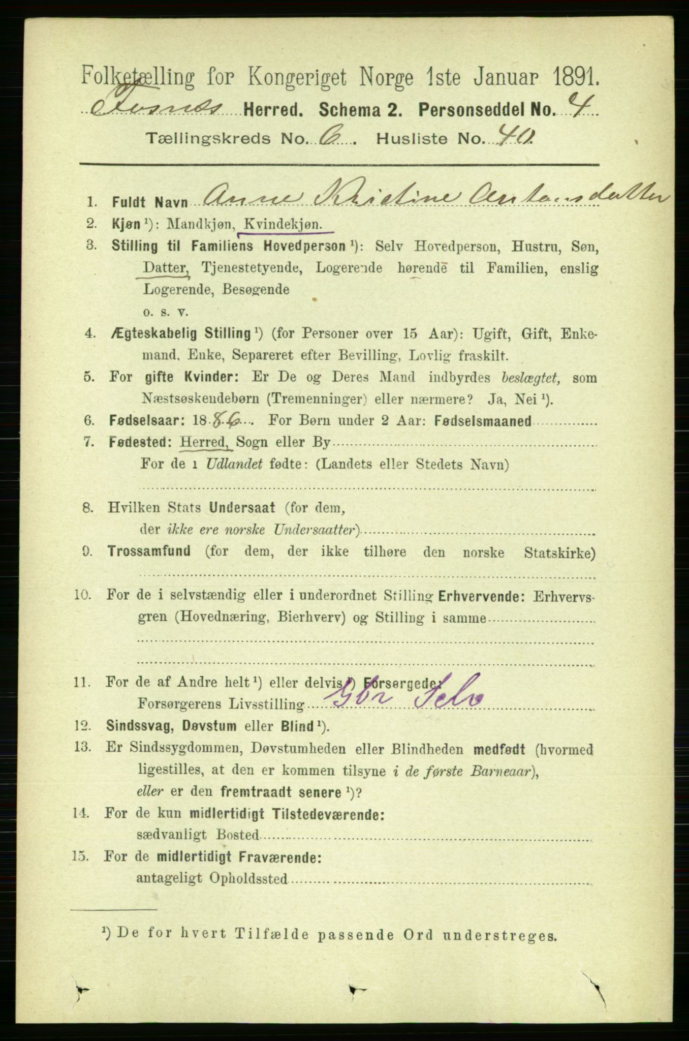 RA, 1891 census for 1748 Fosnes, 1891, p. 3029