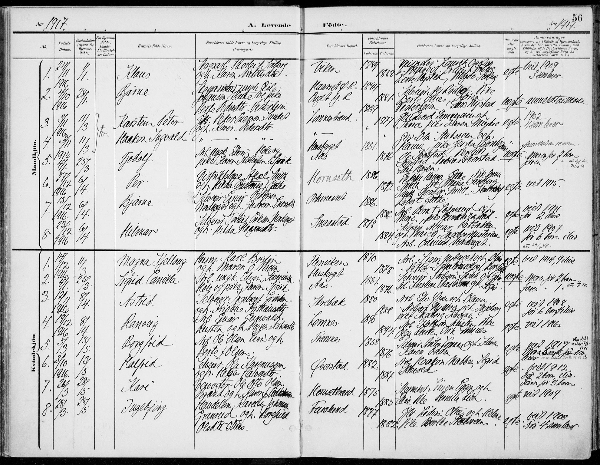 Rendalen prestekontor, SAH/PREST-054/H/Ha/Haa/L0011: Parish register (official) no. 11, 1901-1925, p. 56