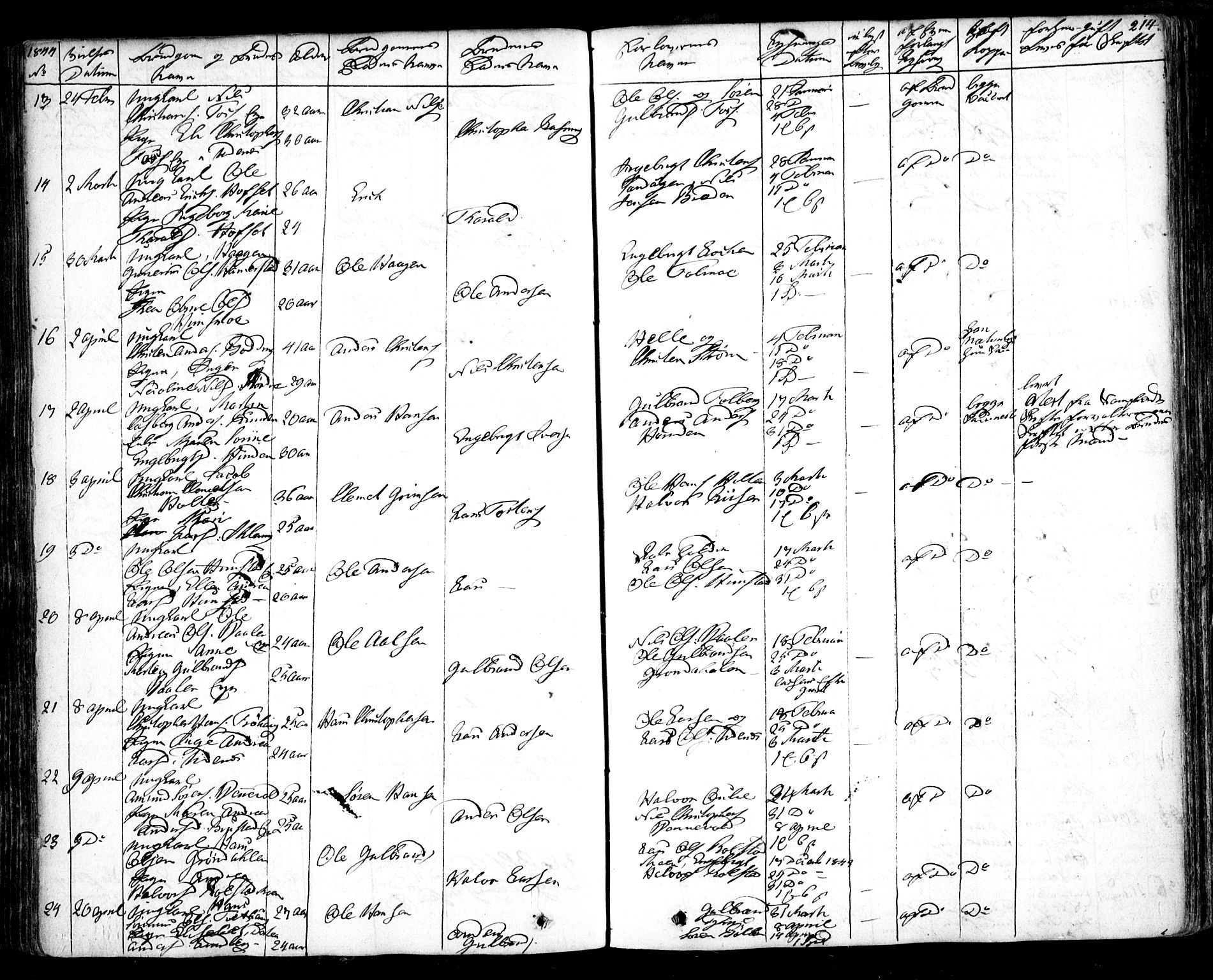 Nes prestekontor Kirkebøker, AV/SAO-A-10410/F/Fa/L0006: Parish register (official) no. I 6, 1833-1845, p. 214