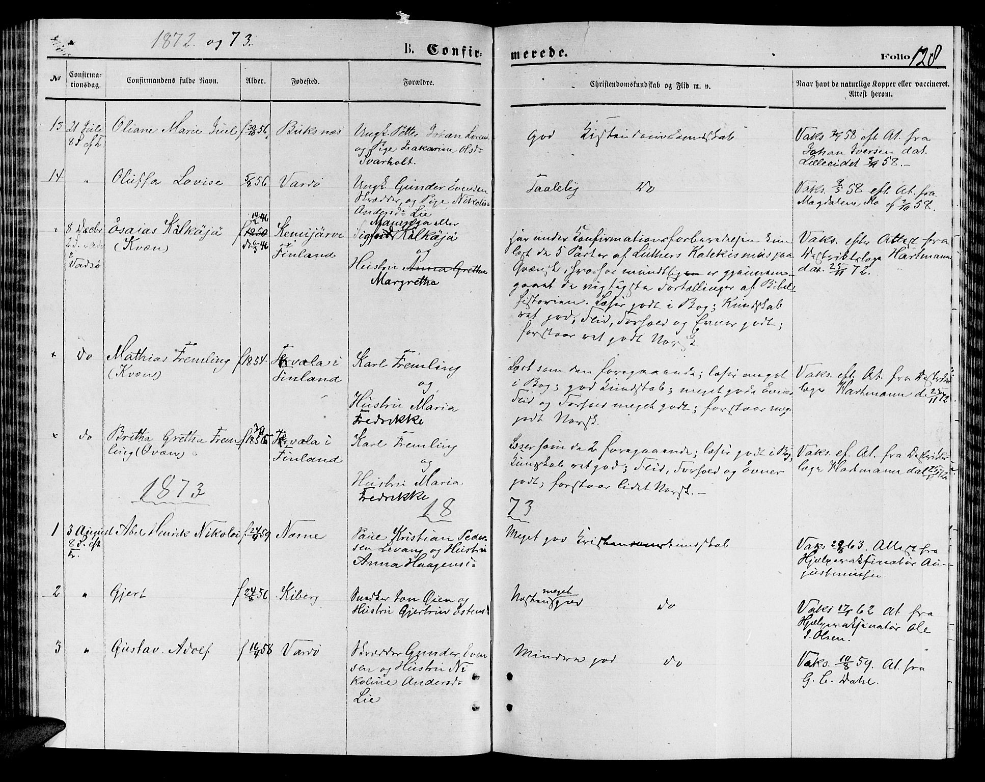 Vardø sokneprestkontor, SATØ/S-1332/H/Hb/L0003klokker: Parish register (copy) no. 3, 1871-1878, p. 128