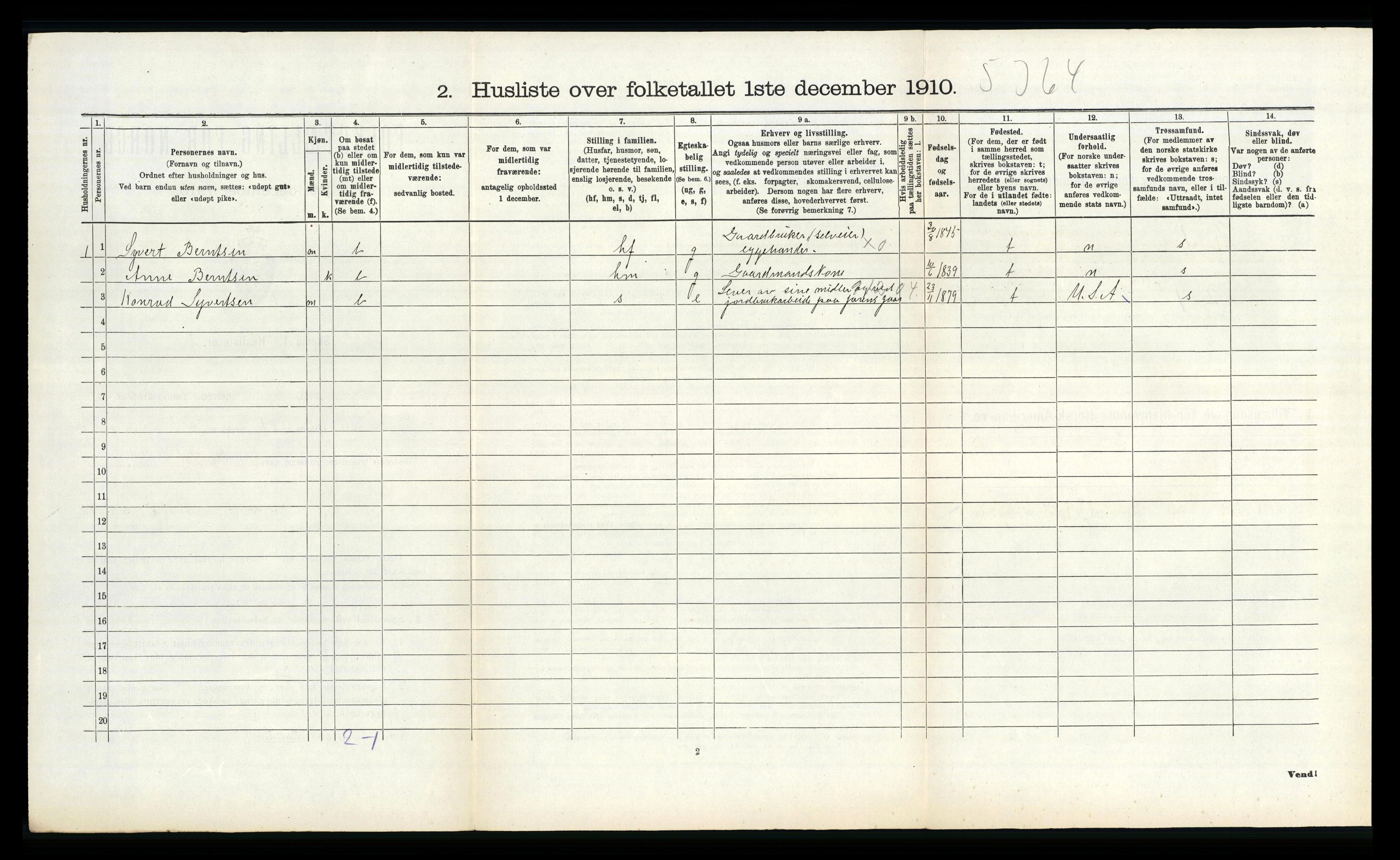 RA, 1910 census for Vanse, 1910, p. 2474