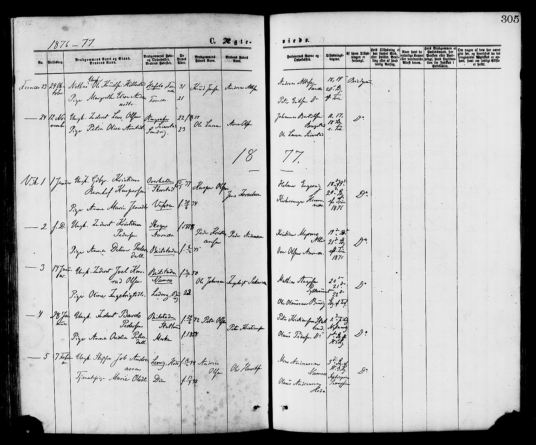 Ministerialprotokoller, klokkerbøker og fødselsregistre - Nord-Trøndelag, SAT/A-1458/773/L0616: Parish register (official) no. 773A07, 1870-1887, p. 305