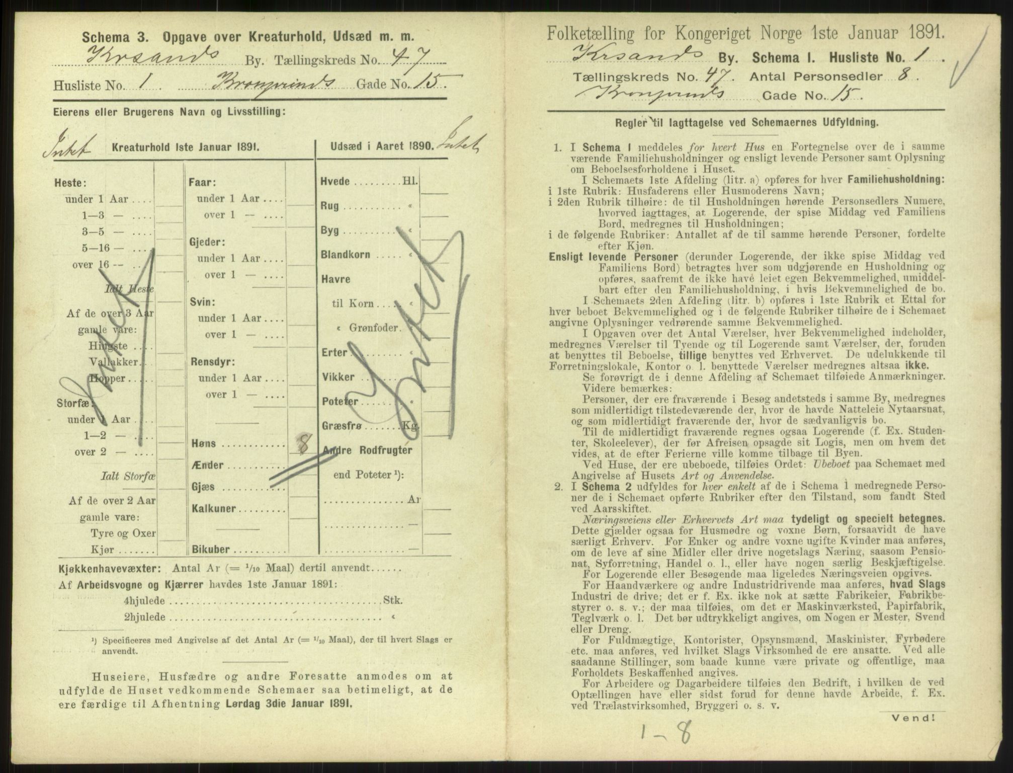 RA, 1891 census for 1001 Kristiansand, 1891, p. 2602