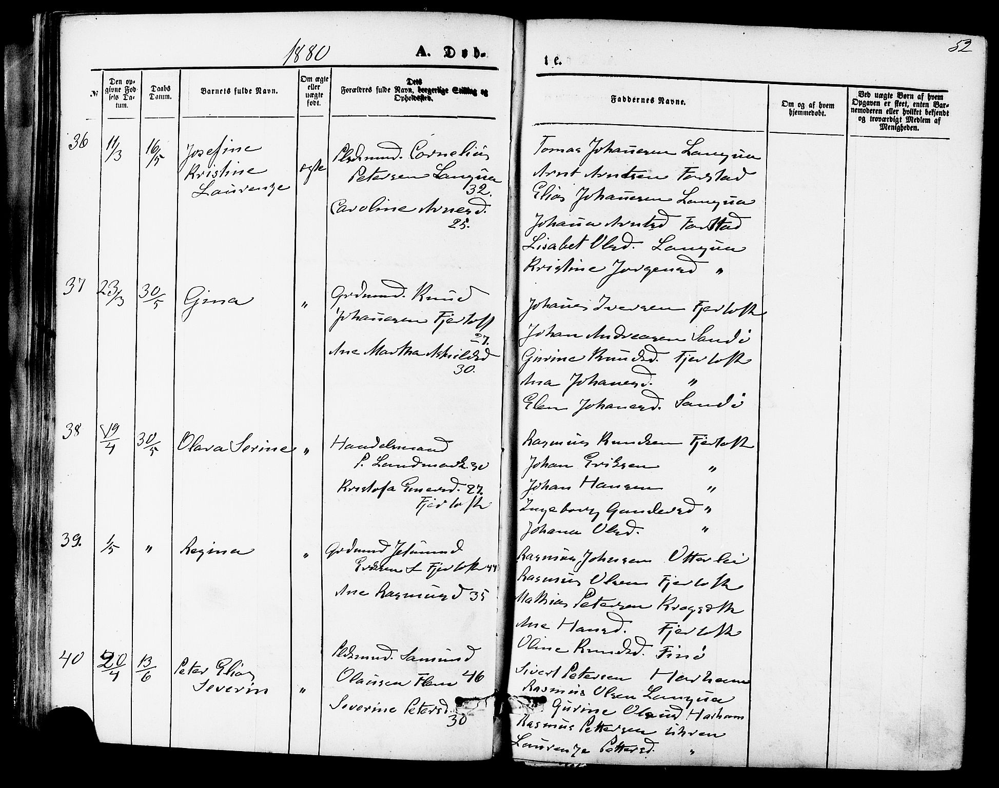 Ministerialprotokoller, klokkerbøker og fødselsregistre - Møre og Romsdal, SAT/A-1454/536/L0500: Parish register (official) no. 536A09, 1876-1889, p. 52