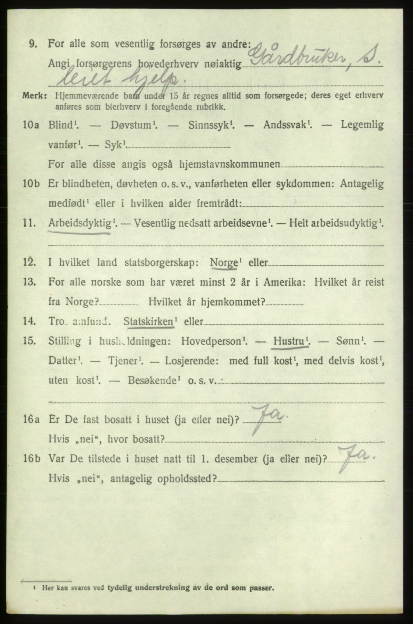 SAB, 1920 census for Tysnes, 1920, p. 4407