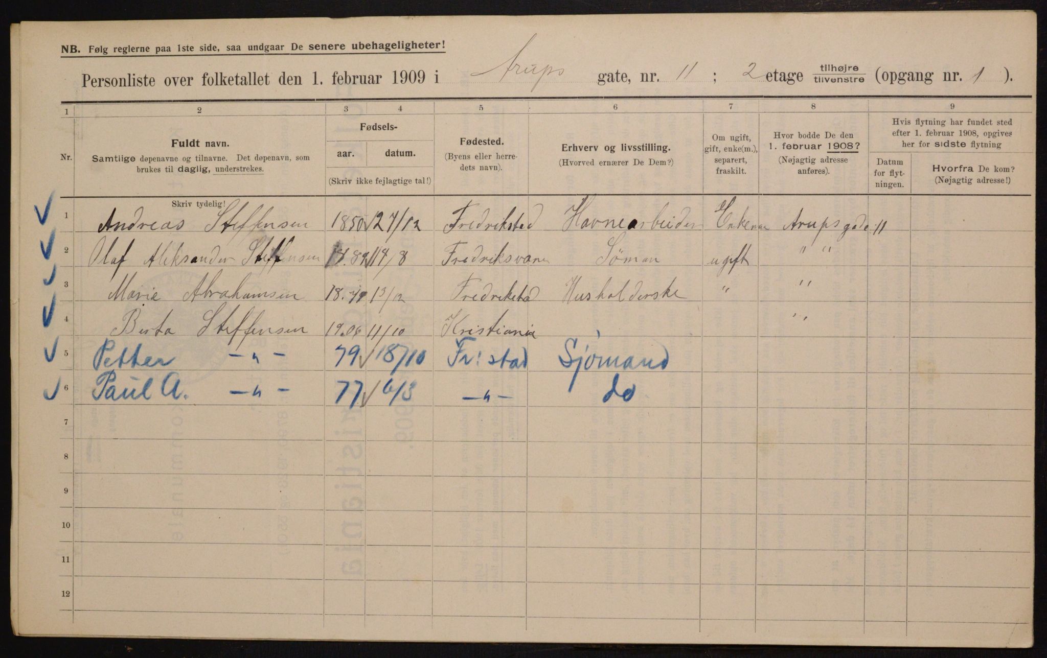 OBA, Municipal Census 1909 for Kristiania, 1909, p. 2123