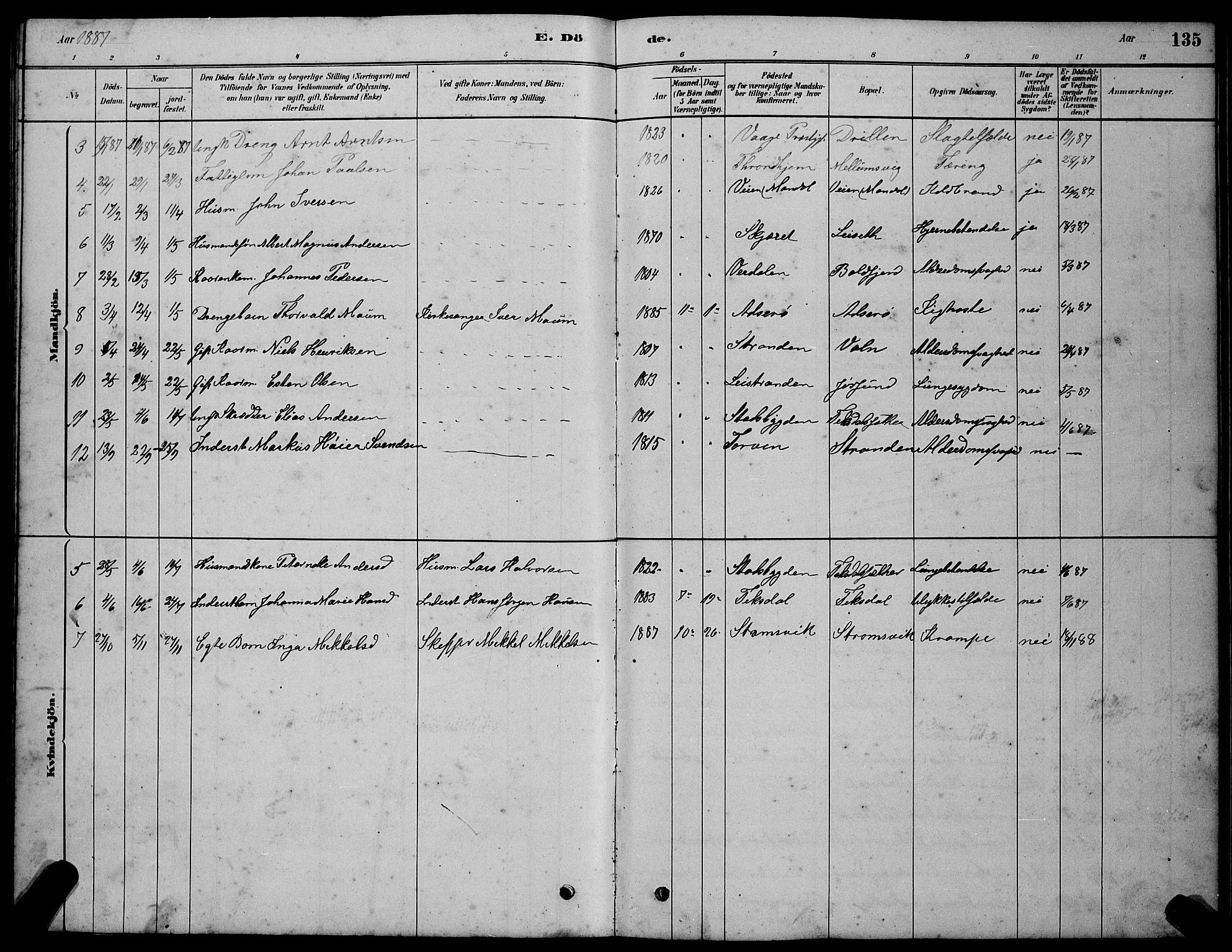 Ministerialprotokoller, klokkerbøker og fødselsregistre - Sør-Trøndelag, SAT/A-1456/654/L0665: Parish register (copy) no. 654C01, 1879-1901, p. 135