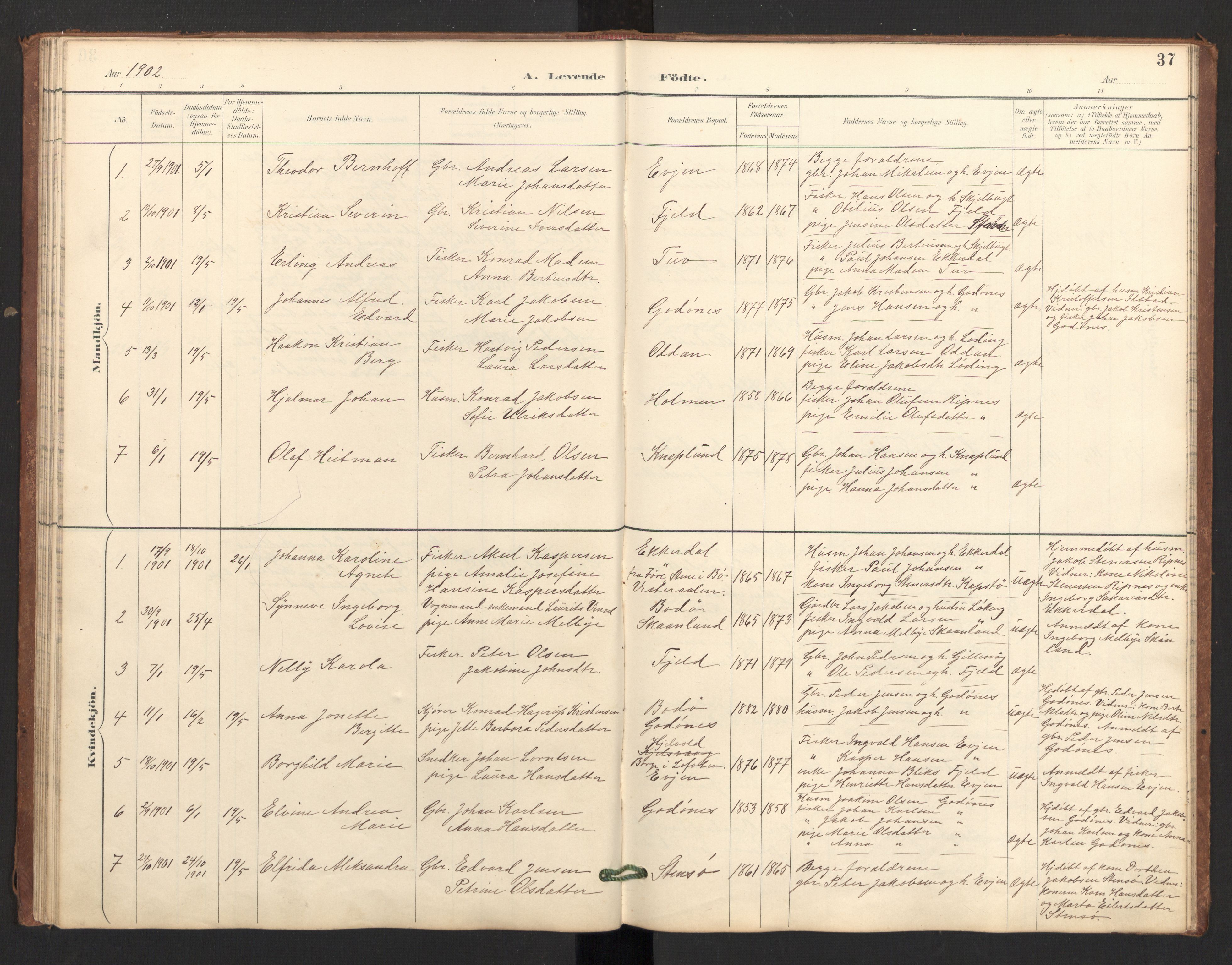 Ministerialprotokoller, klokkerbøker og fødselsregistre - Nordland, SAT/A-1459/804/L0087: Parish register (official) no. 804A08, 1894-1907, p. 37