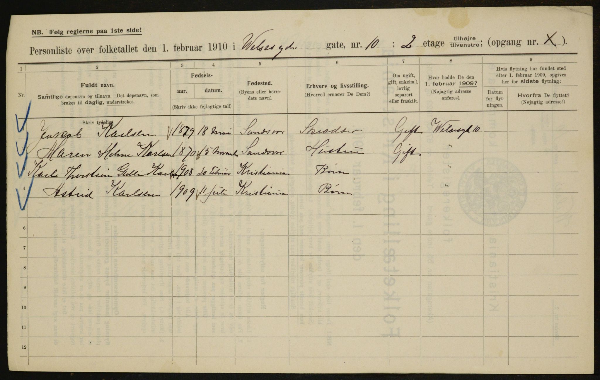 OBA, Municipal Census 1910 for Kristiania, 1910, p. 121804