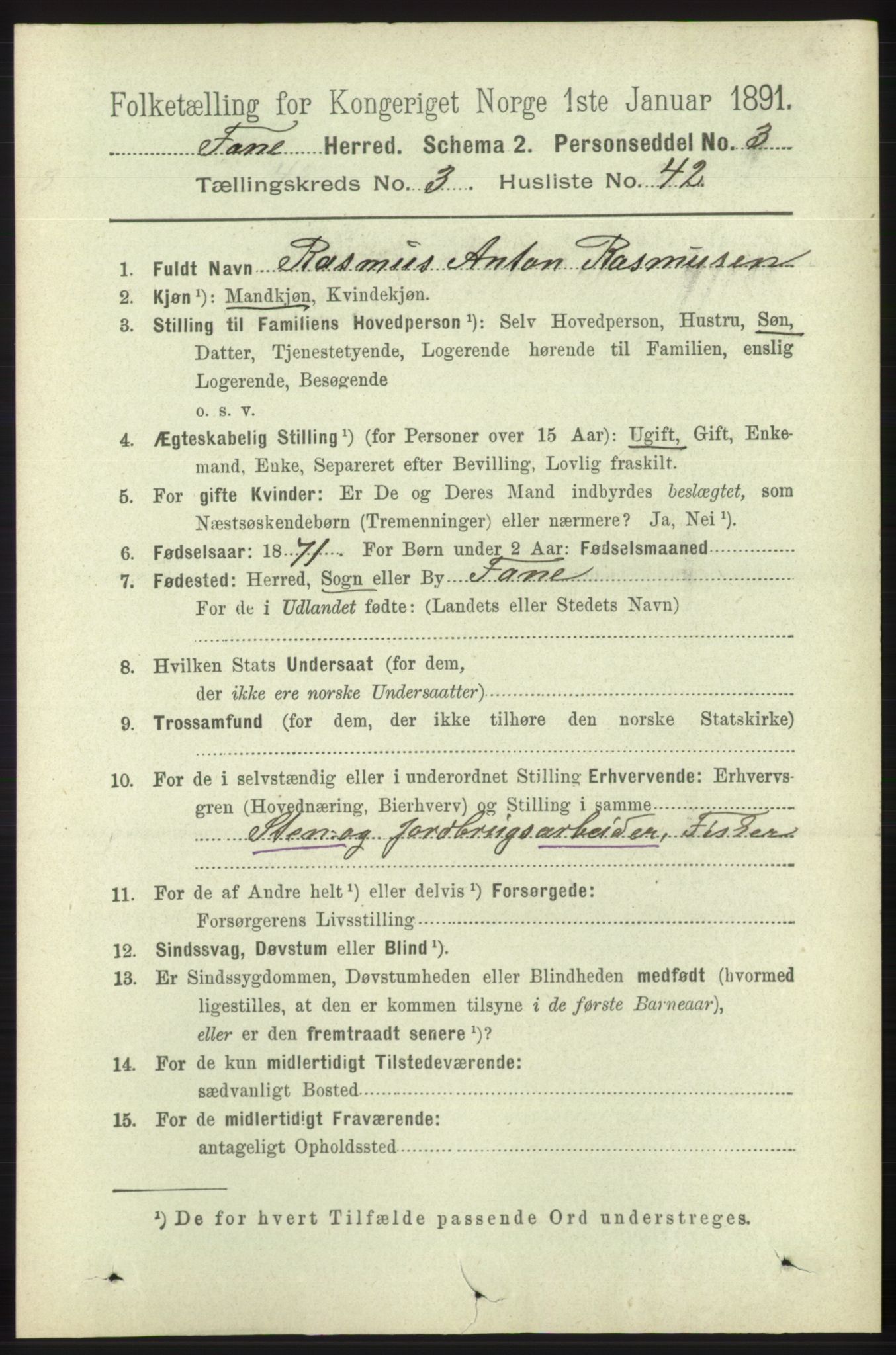 RA, 1891 census for 1249 Fana, 1891, p. 1260