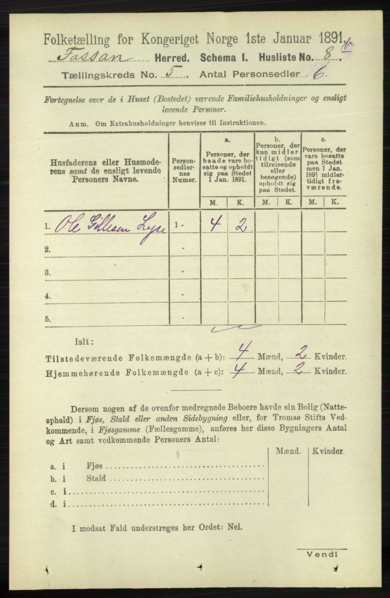 RA, 1891 census for 1129 Forsand, 1891, p. 741