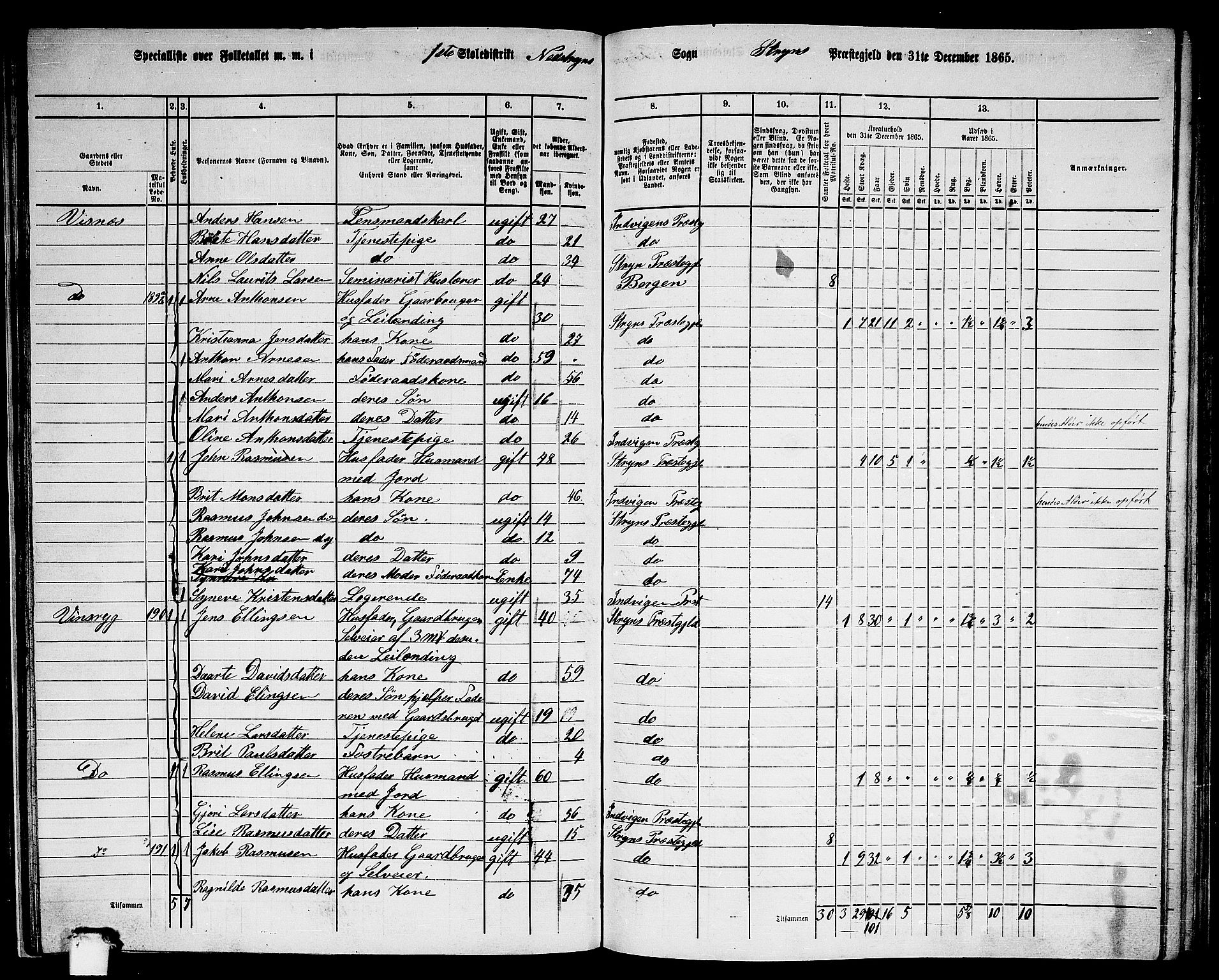 RA, 1865 census for Stryn, 1865, p. 47