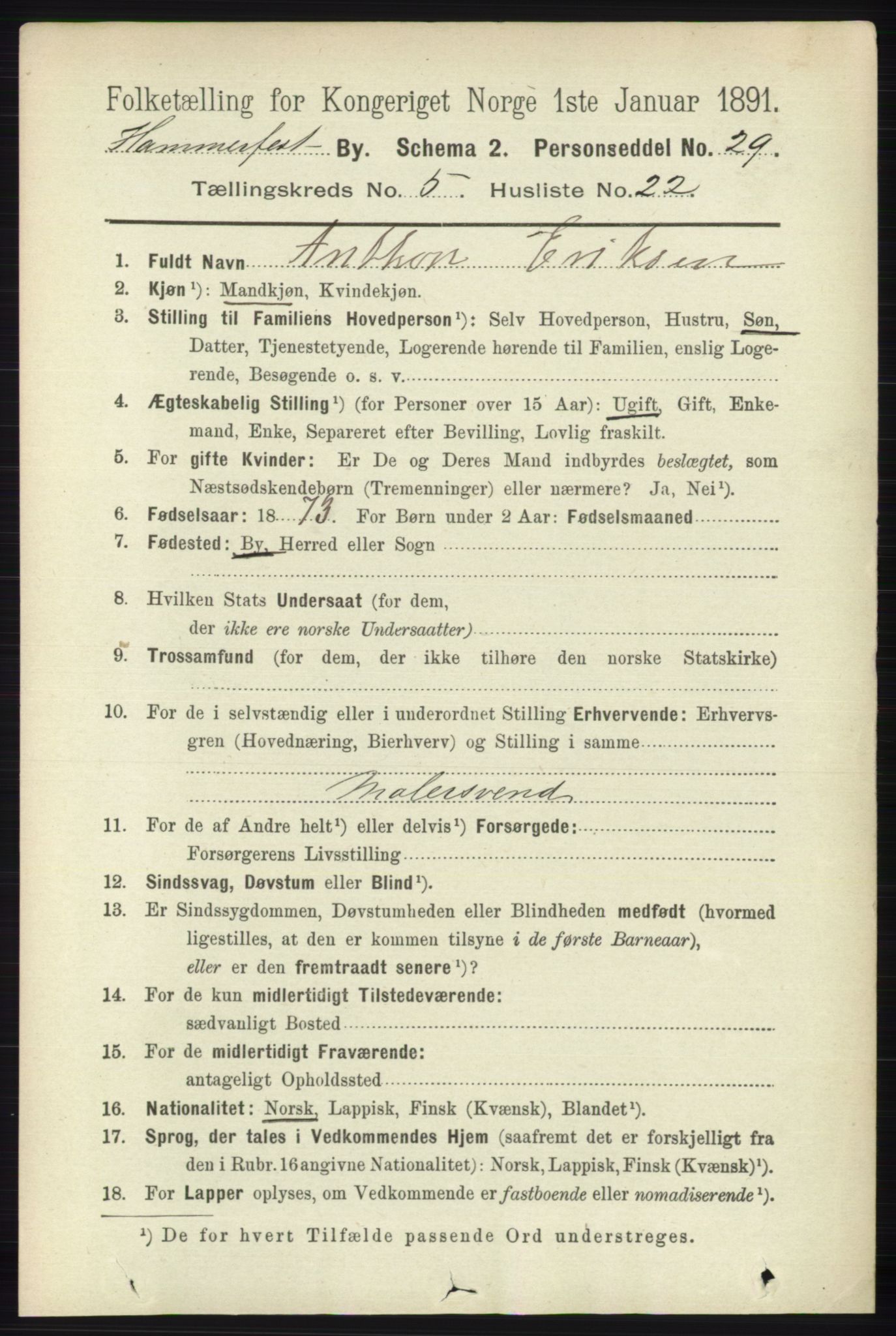 RA, 1891 census for 2001 Hammerfest, 1891, p. 1630