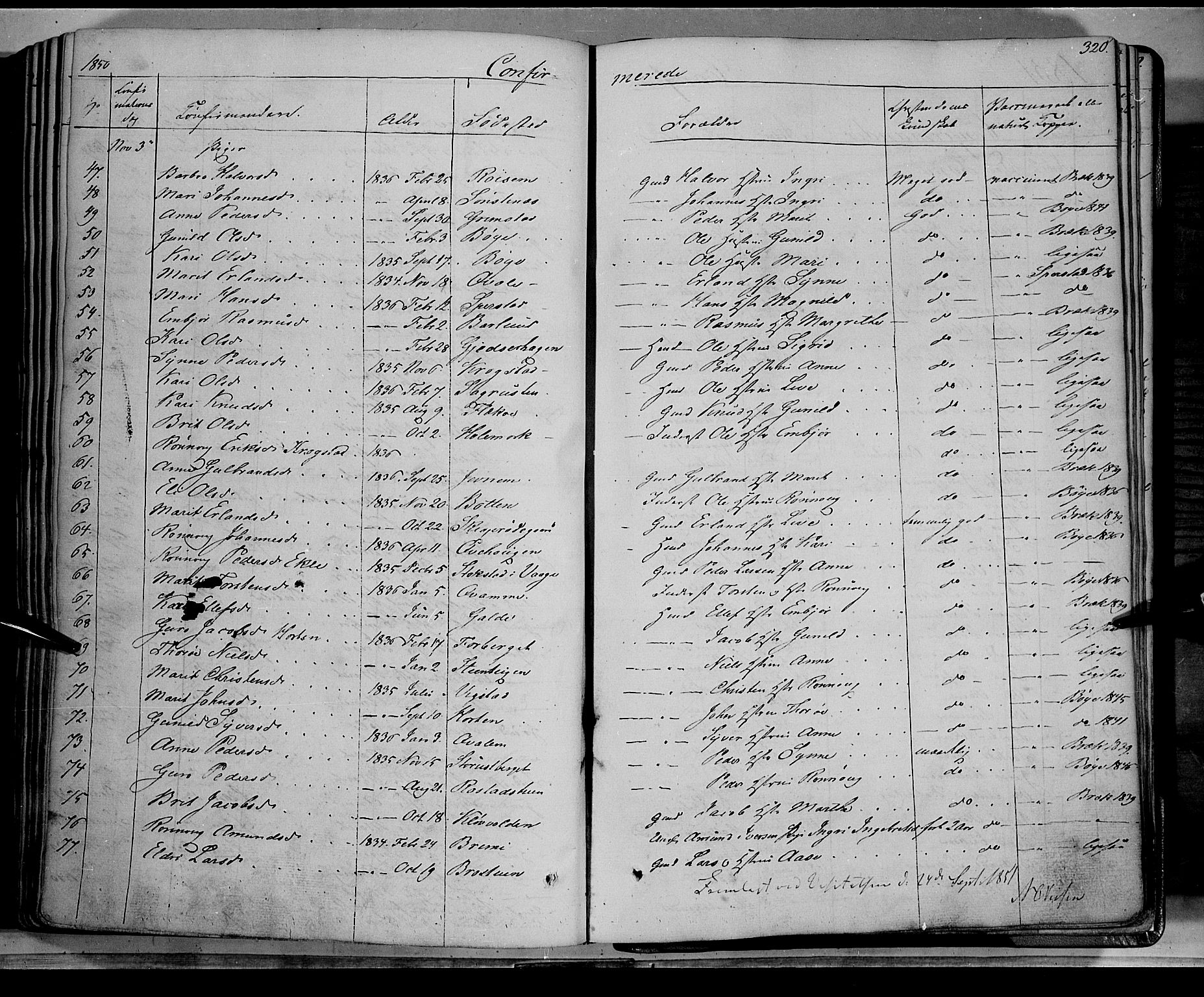 Lom prestekontor, SAH/PREST-070/K/L0006: Parish register (official) no. 6A, 1837-1863, p. 320