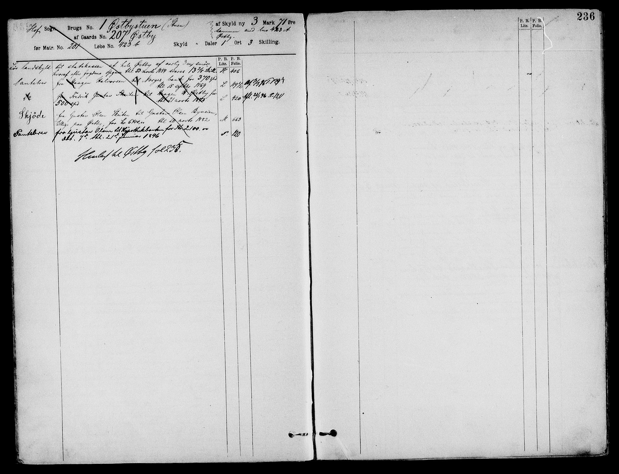 Toten tingrett, AV/SAH-TING-006/H/Ha/Haa/L0033: Mortgage register no. 33, 1908, p. 236