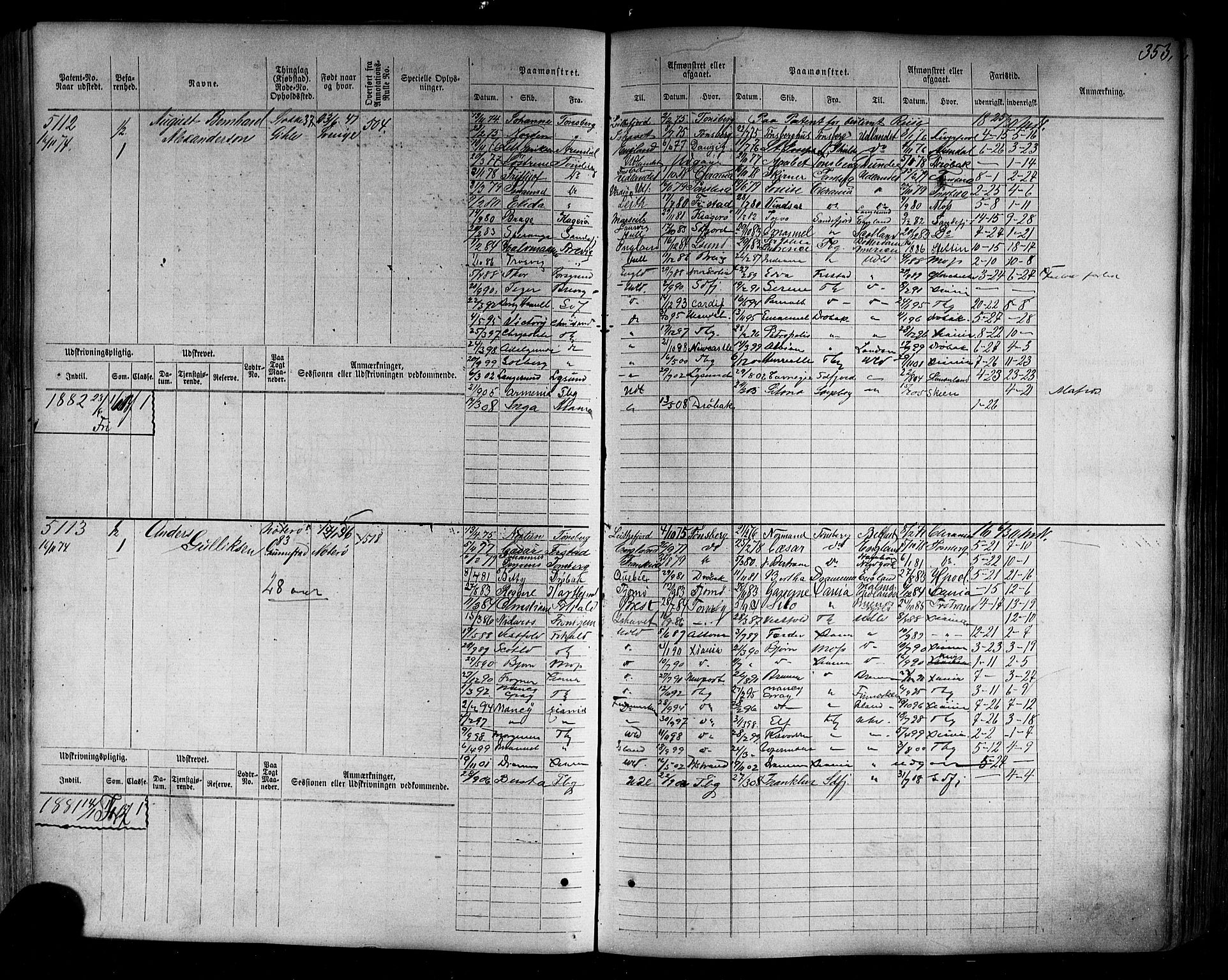 Tønsberg innrulleringskontor, AV/SAKO-A-786/F/Fc/Fca/L0007: Hovedrulle Patent nr. 4408-5607, 1871-1876, p. 357