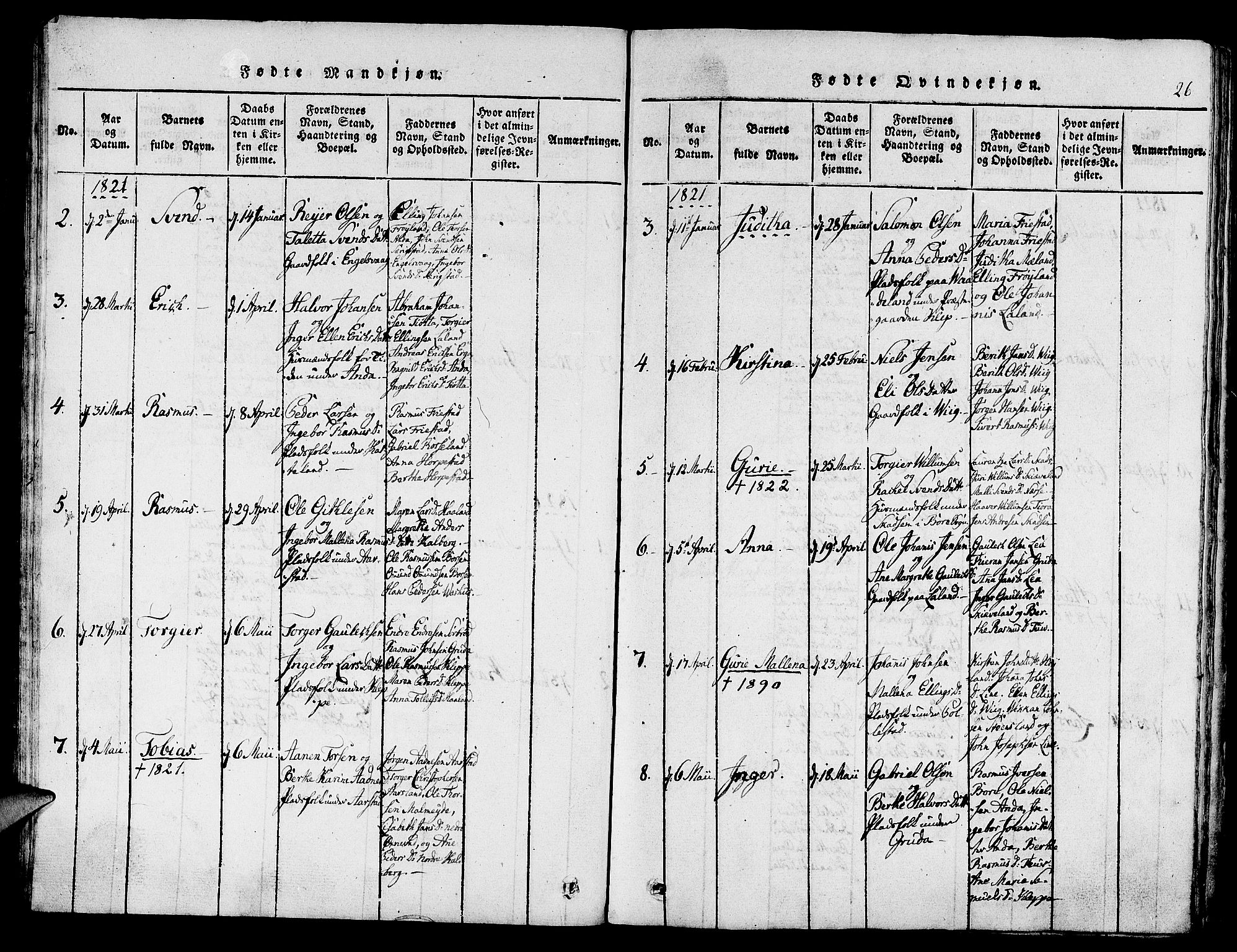 Klepp sokneprestkontor, SAST/A-101803/001/3/30BA/L0002: Parish register (official) no. A 2, 1816-1833, p. 26