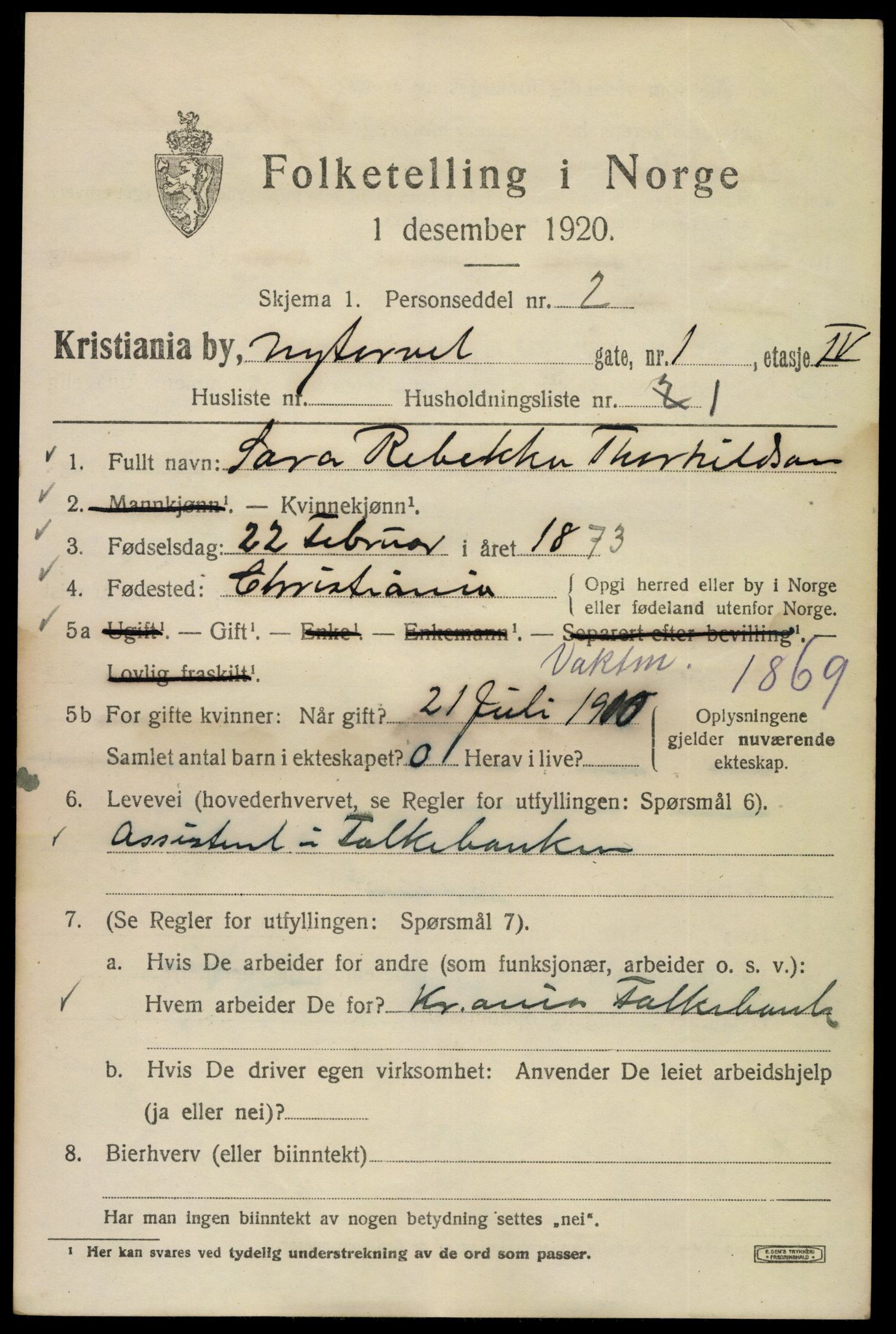 SAO, 1920 census for Kristiania, 1920, p. 427709